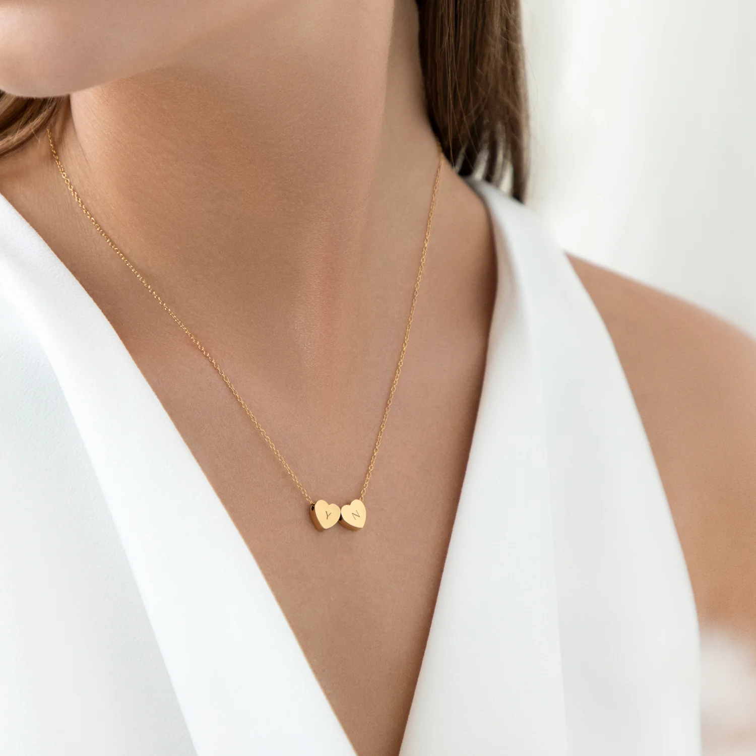 Amo Heart Double Bead Necklace in Gold - Image 4