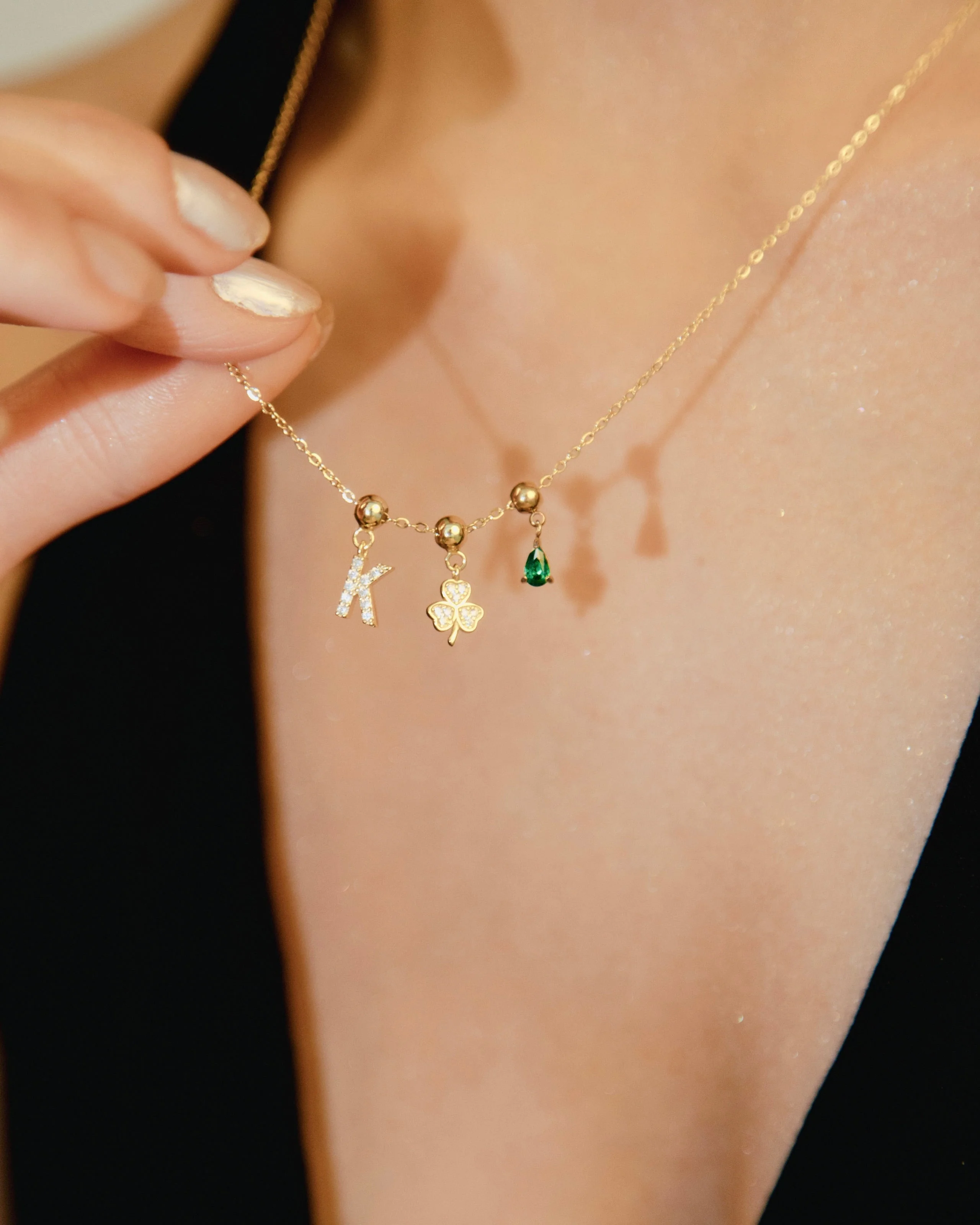 G Lucky Emerald Charm Necklace Gold - Image 3