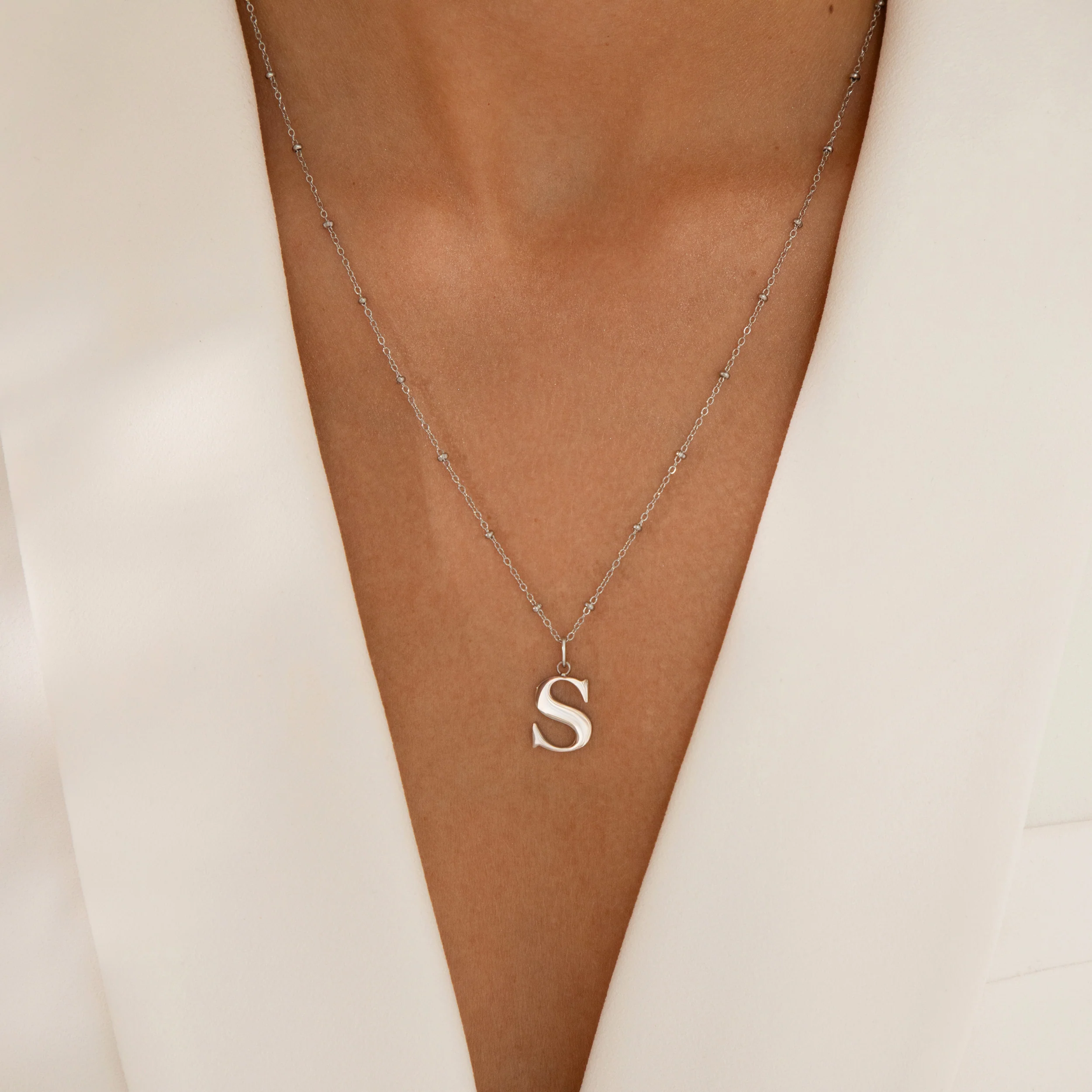 B Initial Pendant Necklace Silver - Image 2