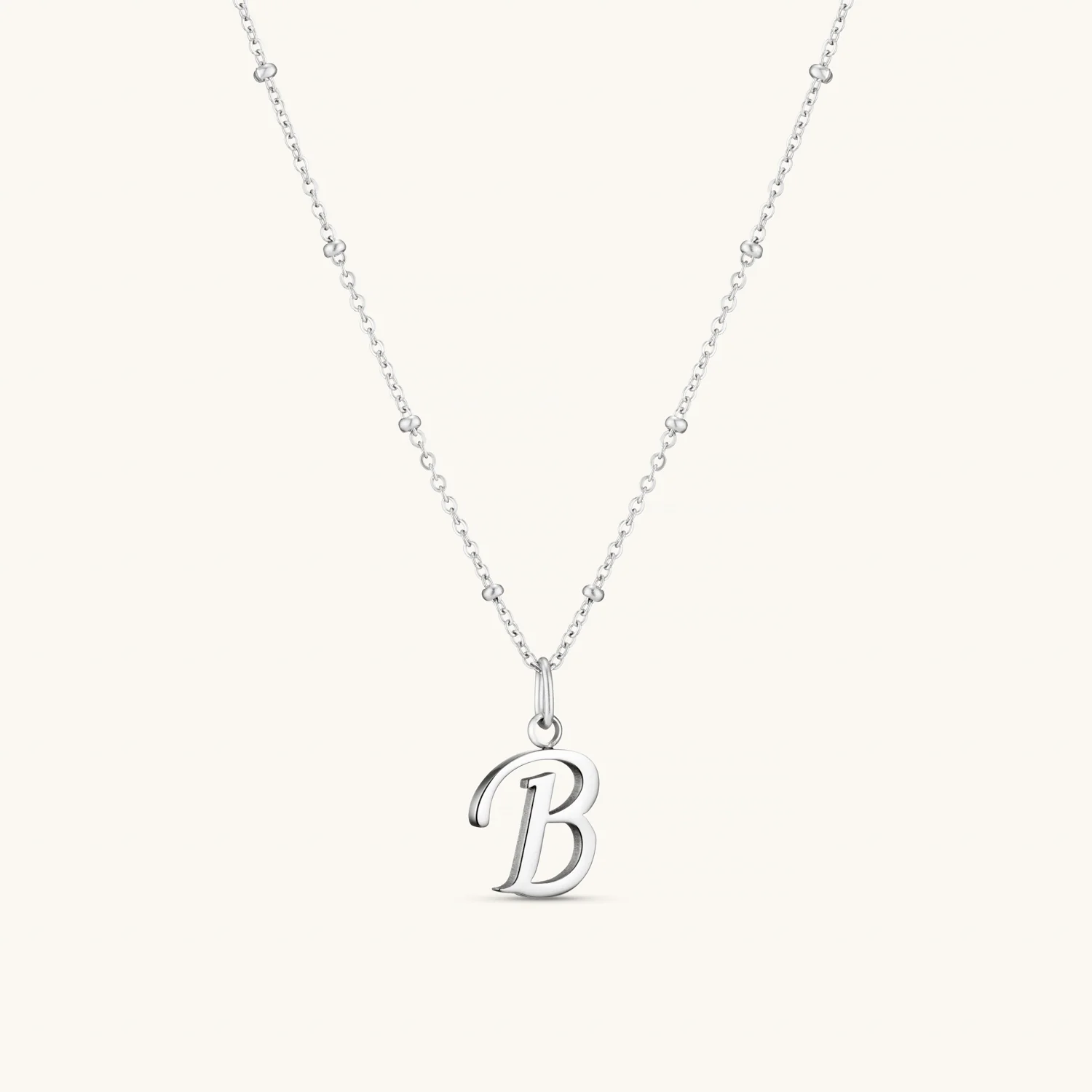 B Script Initial Necklace Silver