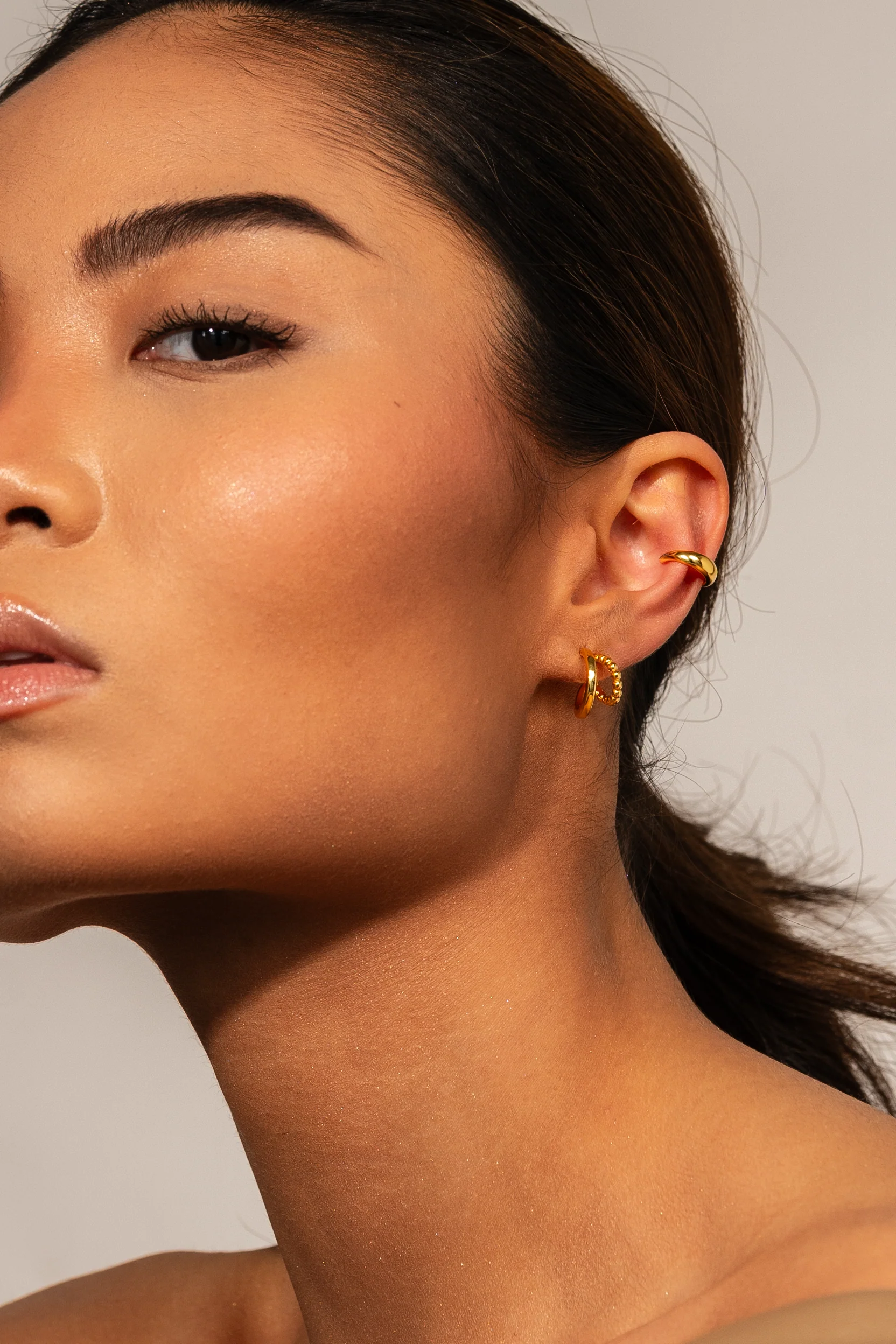 Beaded Layered Hoops Silver - Image 2