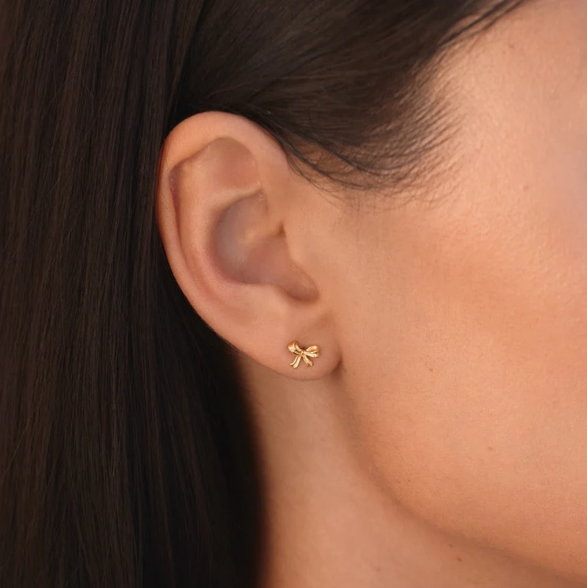 Bow Stud Earrings Gold - Image 4