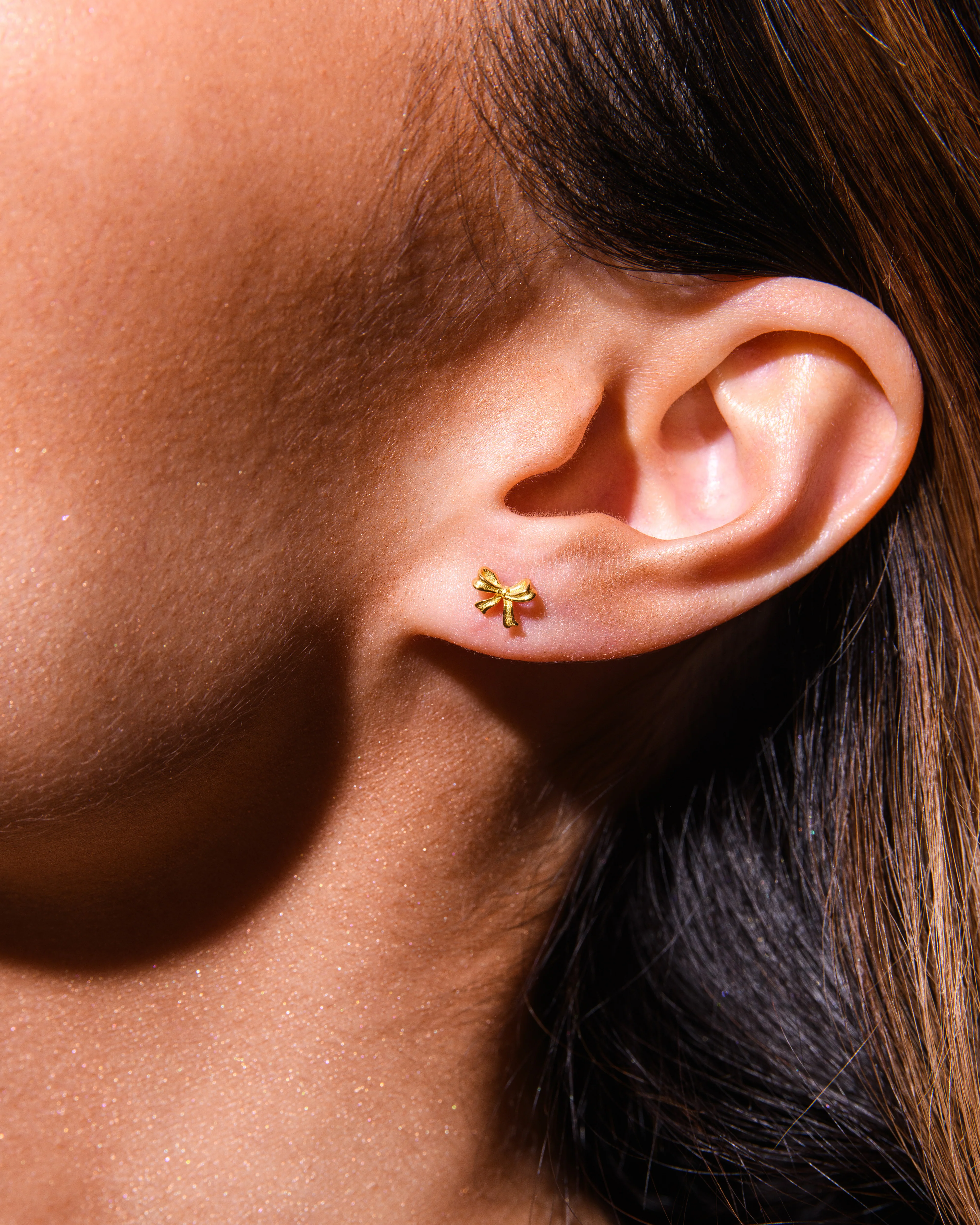 Bow Stud Earrings Gold - Image 3