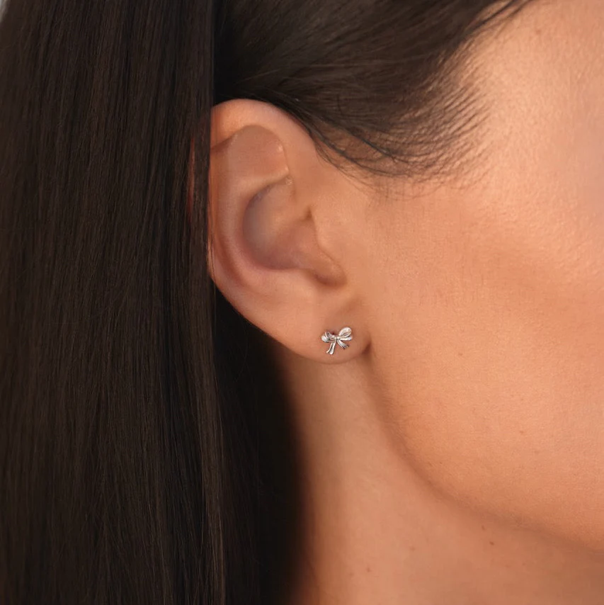Bow Stud Earrings Silver - Image 4