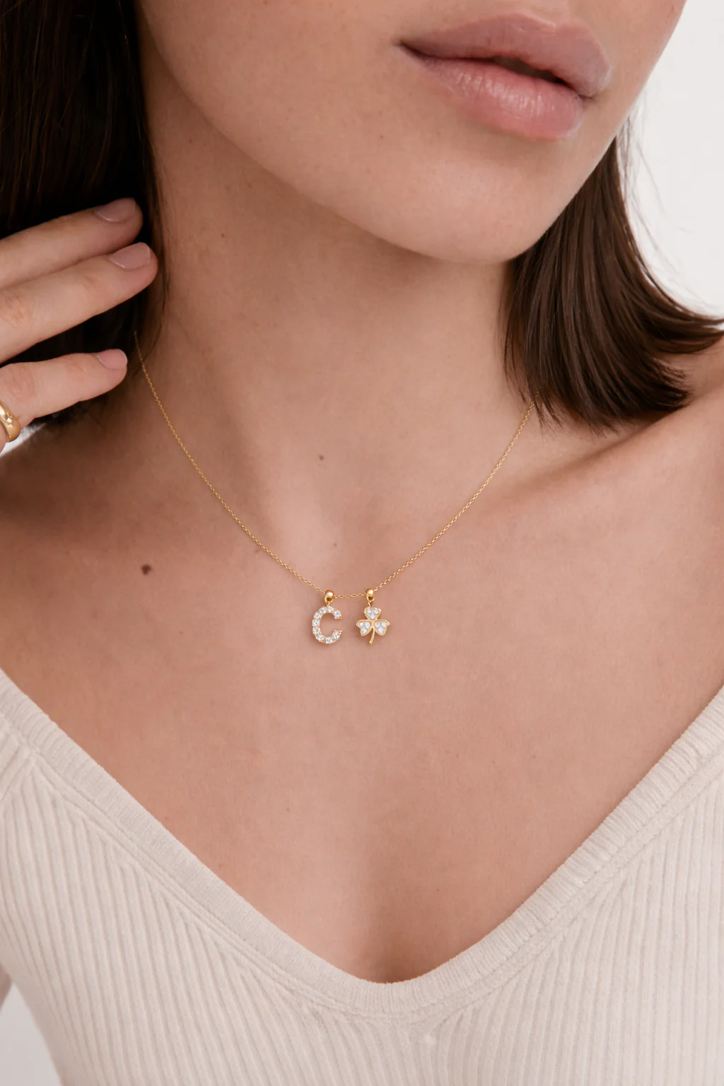 C Lucky Initial Charm Necklace Gold - Image 2