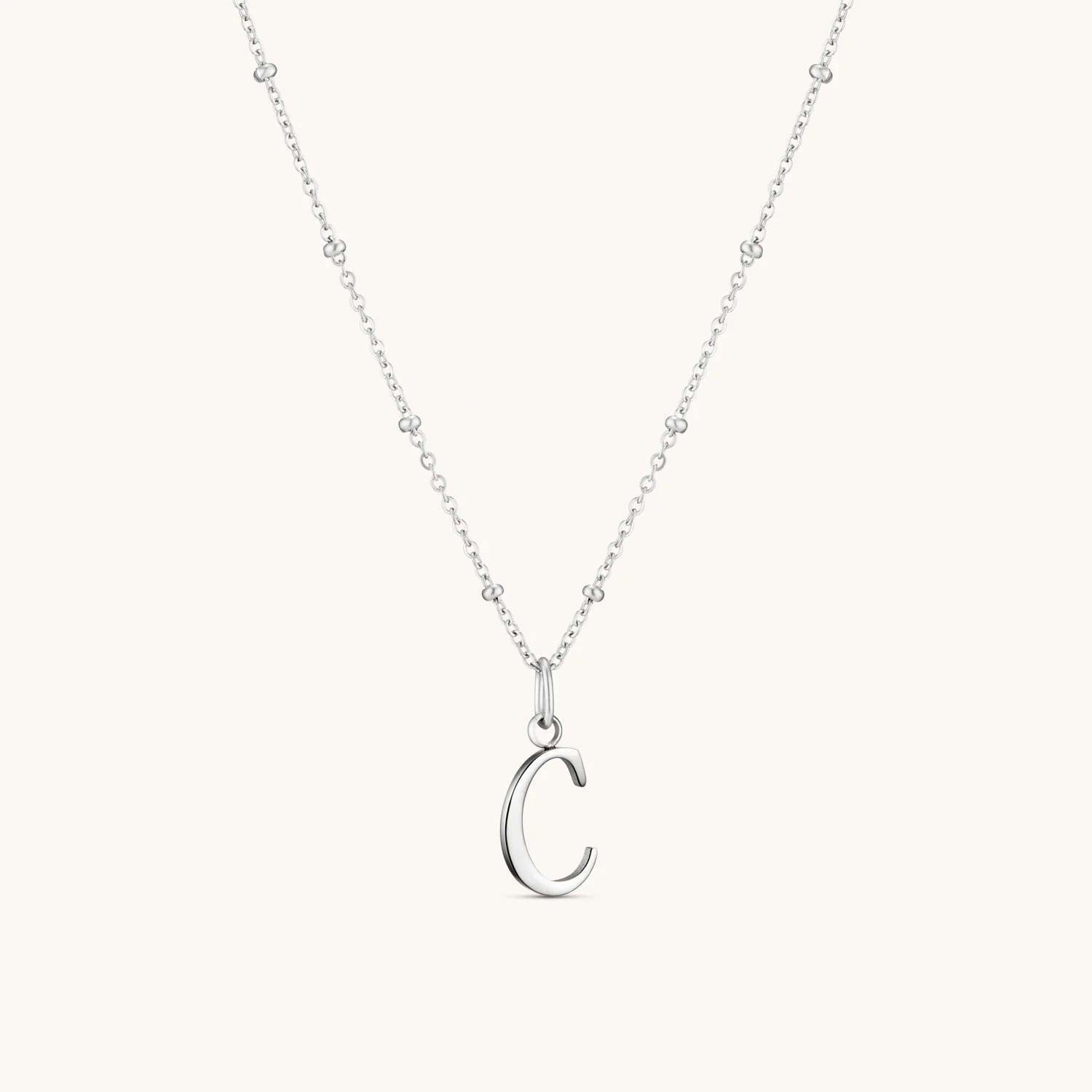 C Script Initial Necklace Silver