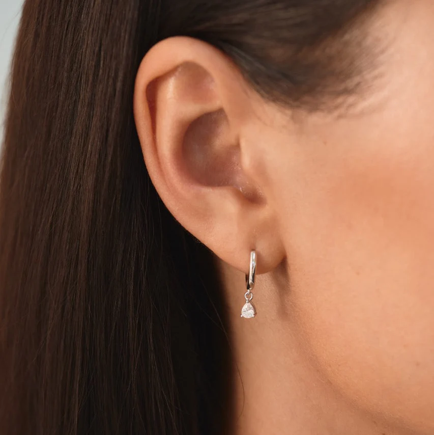 Crystal Drop Hoop Earrings Silver - Image 4