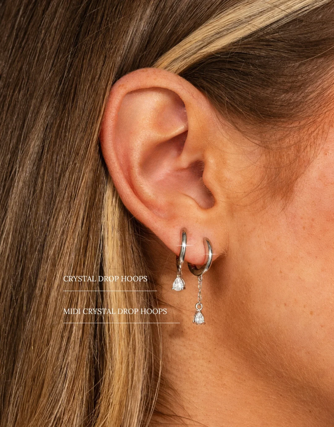 Crystal Drop Hoop Earrings Silver - Image 6