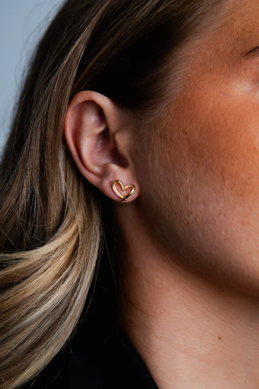 Crystal Heart Stud Earrings Gold - Image 6