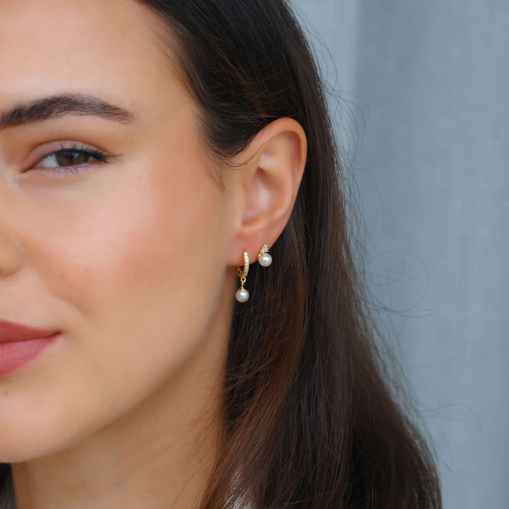Crystal Pearl Hoop Earrings Gold - Image 6