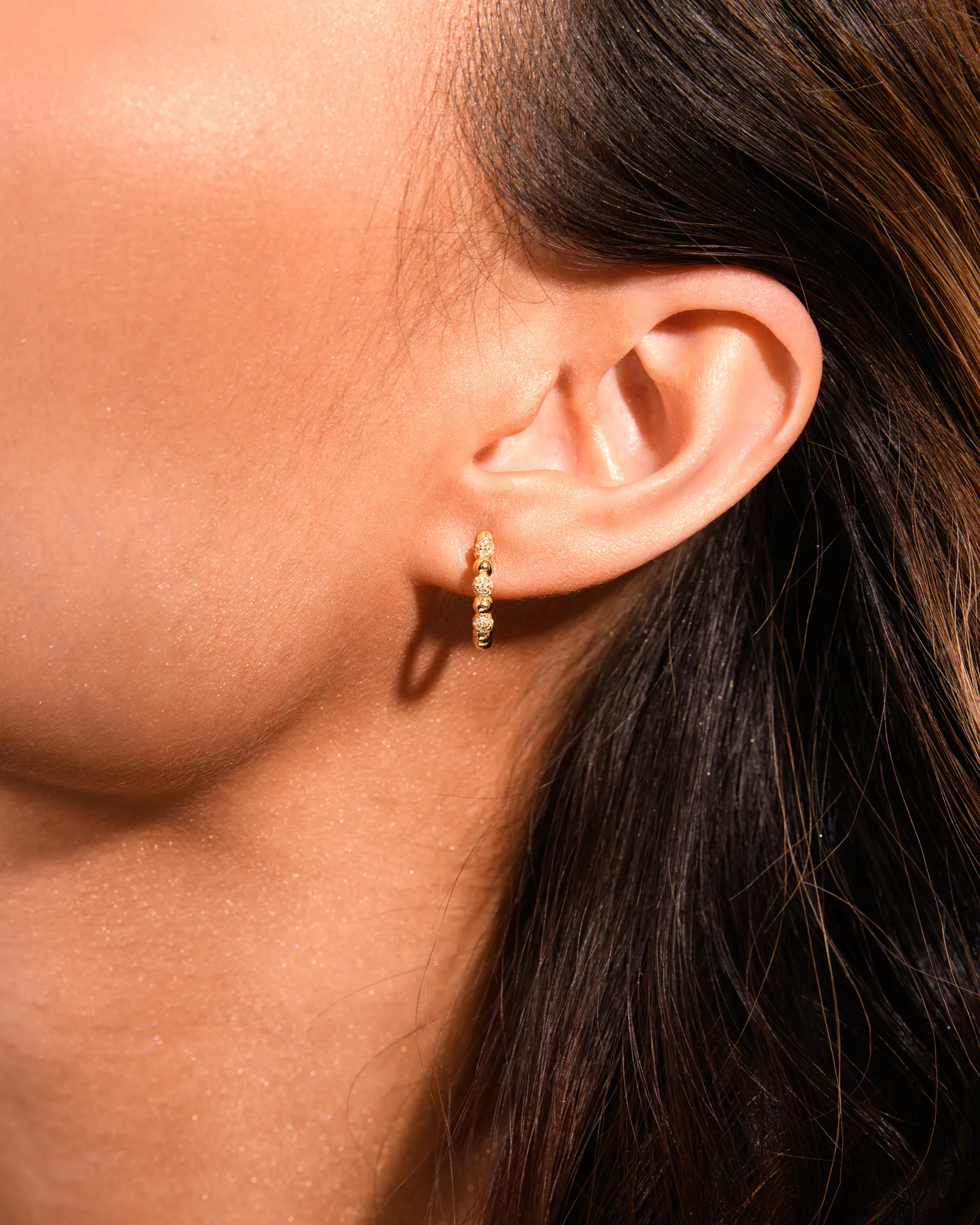 Crystal Sphere Hoop Earrings Gold - Image 2