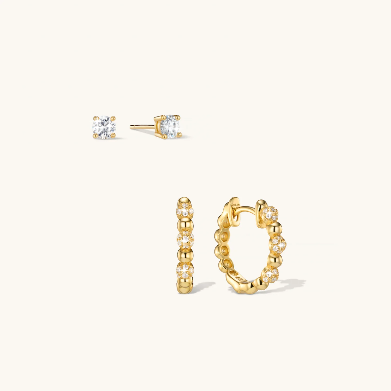 Crystal Sphere Hoops & Diamond Studs Set Gold