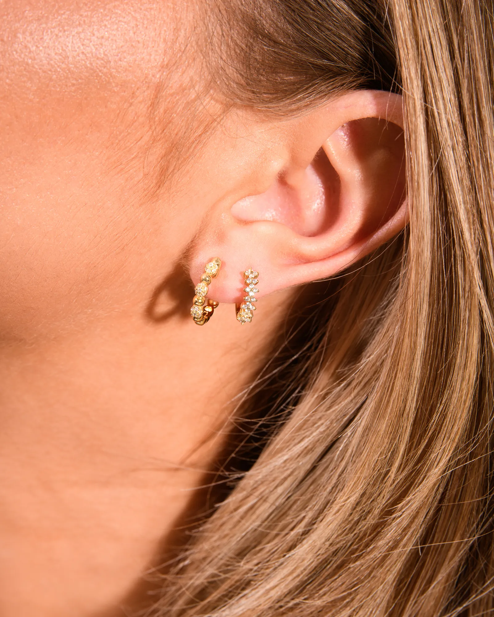 Crystal Sphere Hoops & Flora Crystal Hoops Set Gold - Image 2