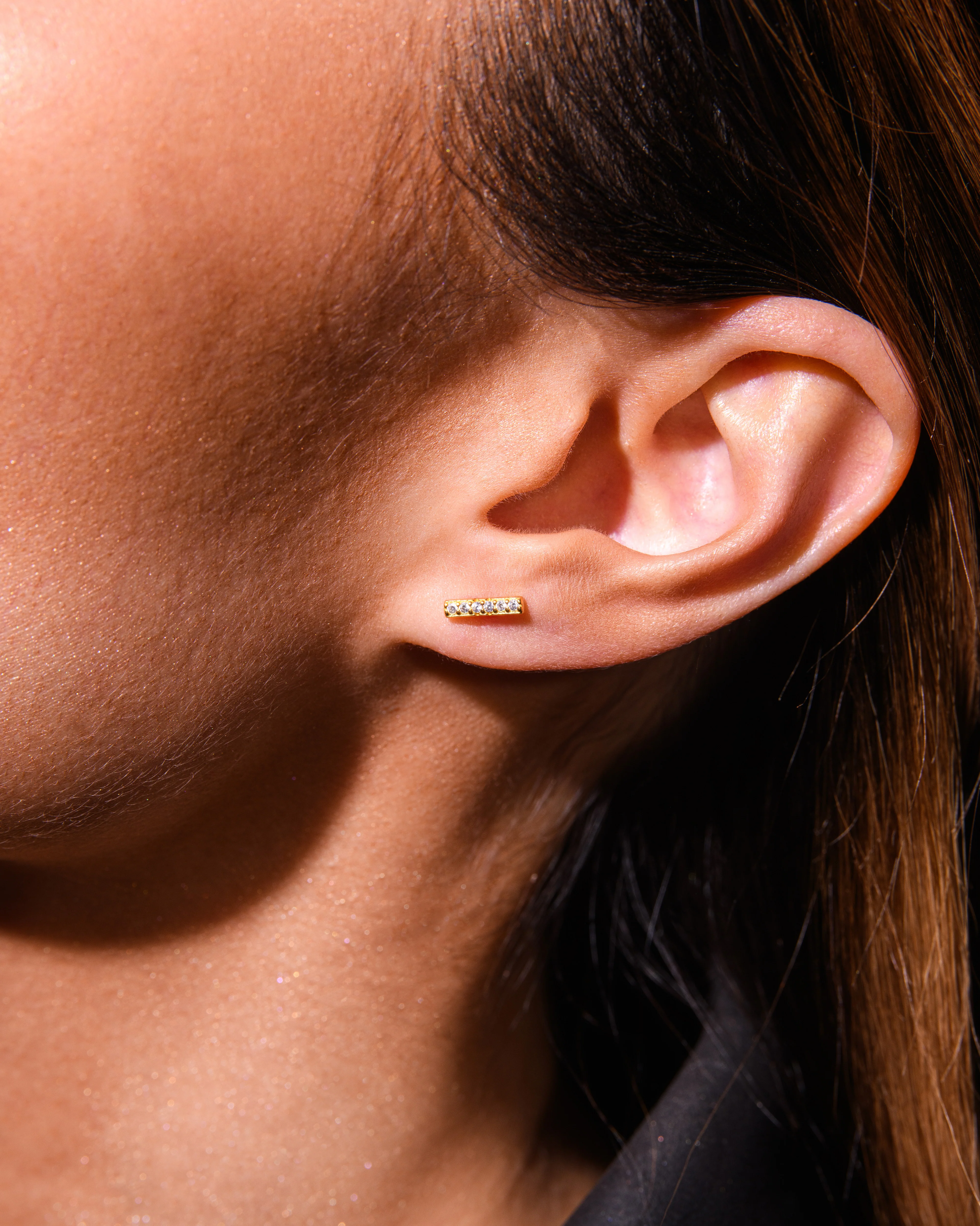Diamond Bar Stud Earring in Silver - Image 3