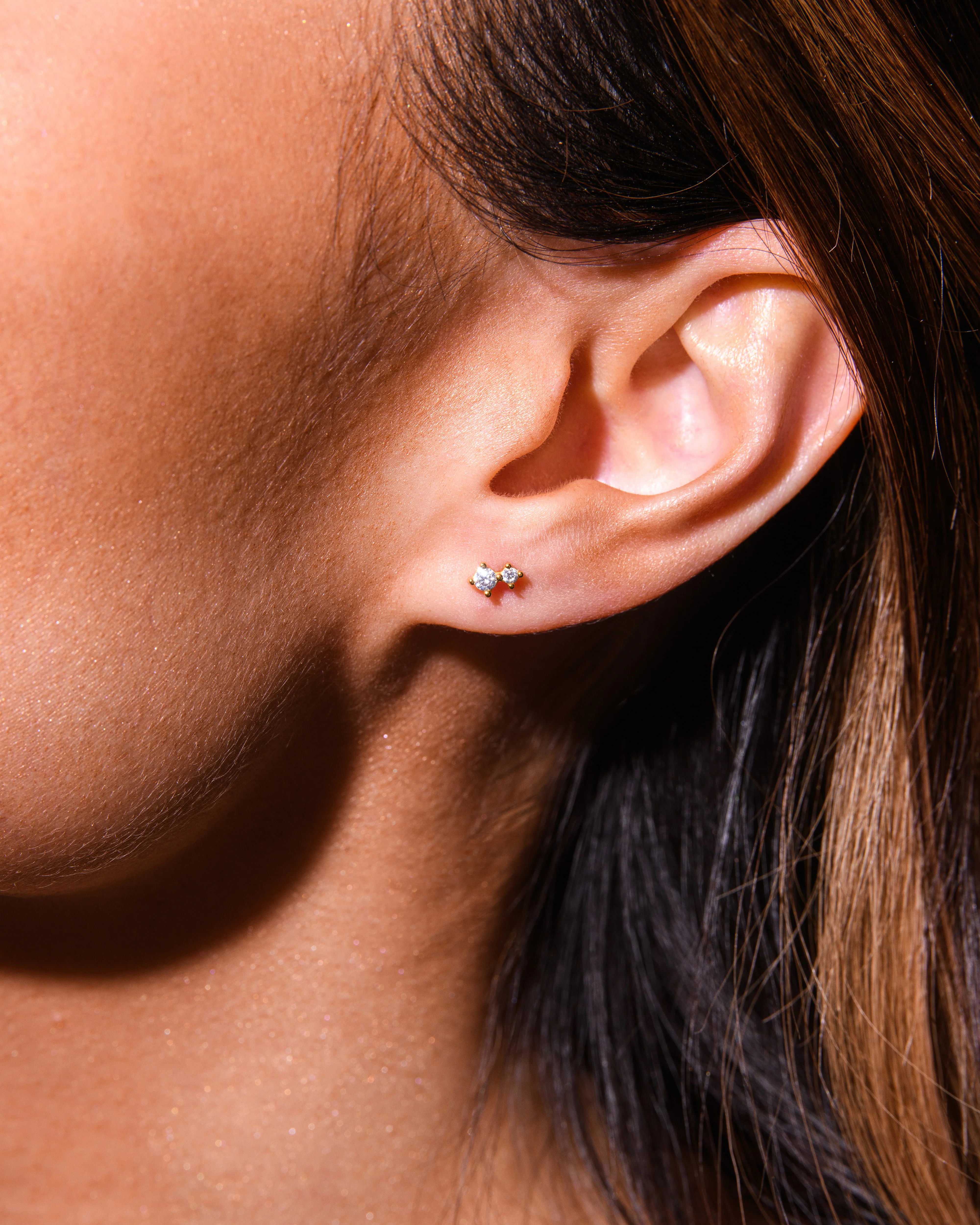 Duo Climber Stud Earrings Gold - Image 2