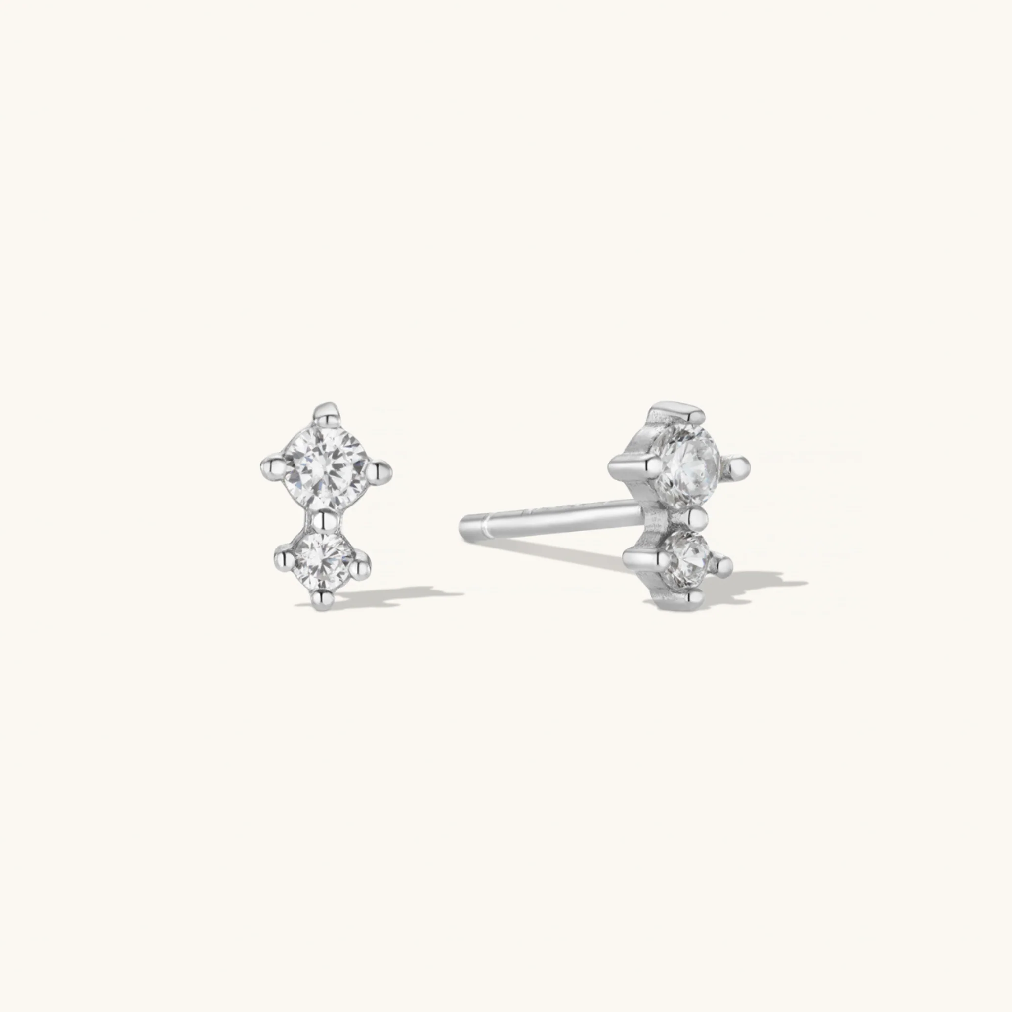 Duo Climber Stud Earrings Silver