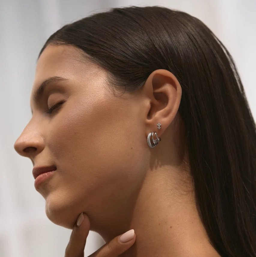 Duo Climber Stud Earrings Silver - Image 7