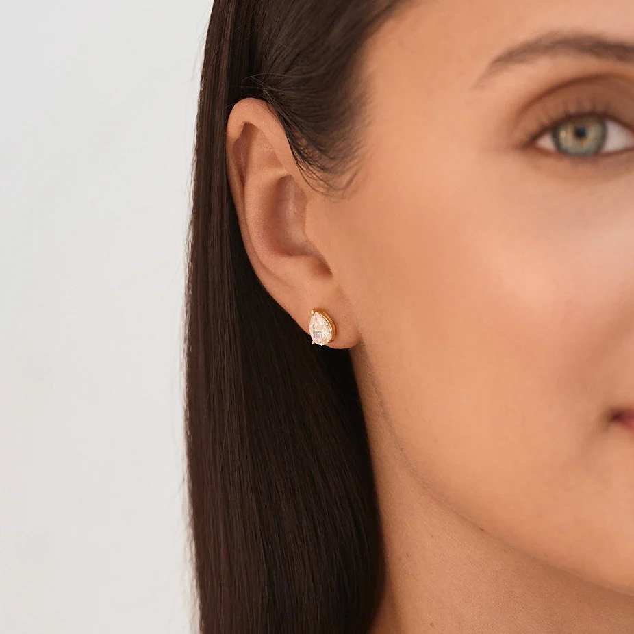 Teardrop Studs In Gold - Image 4