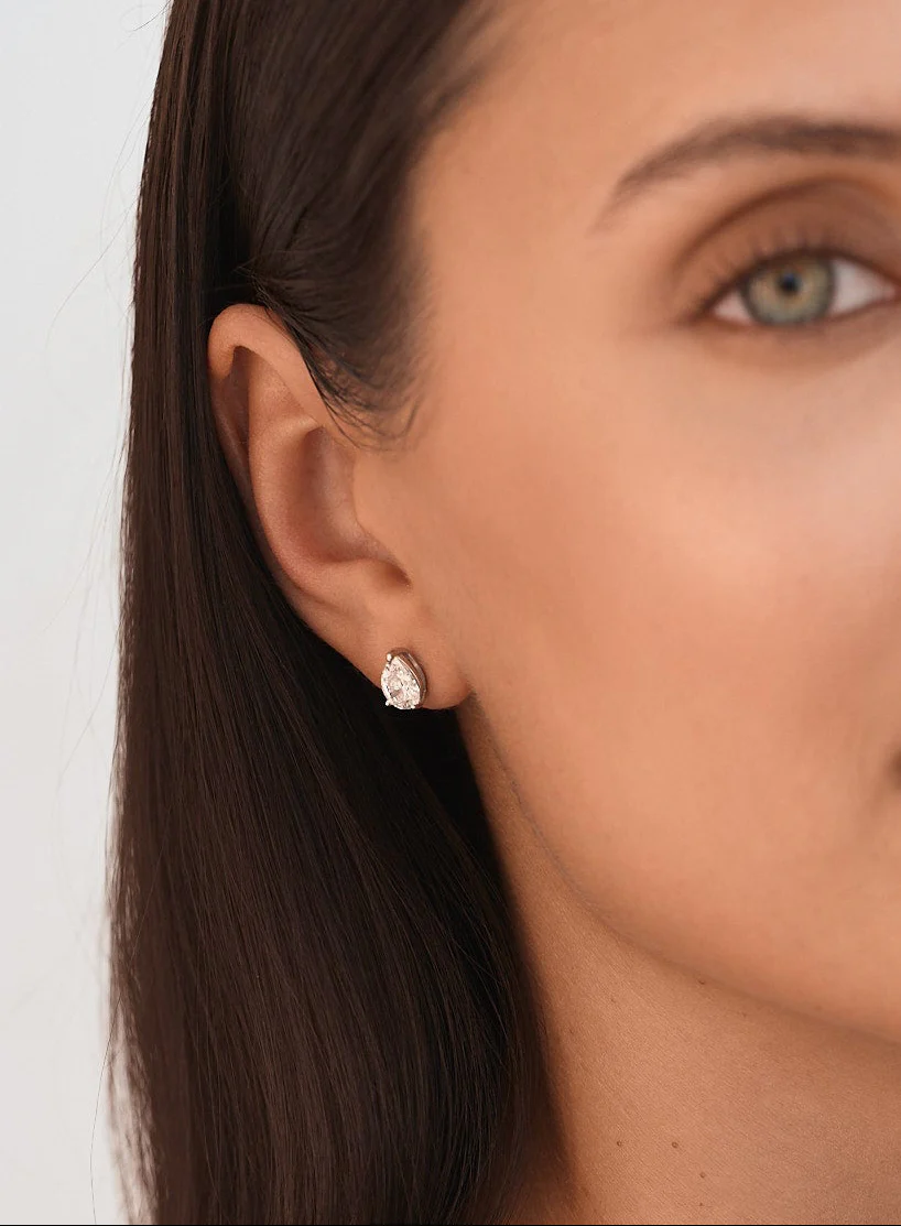 Teardrop Studs In Silver - Image 4