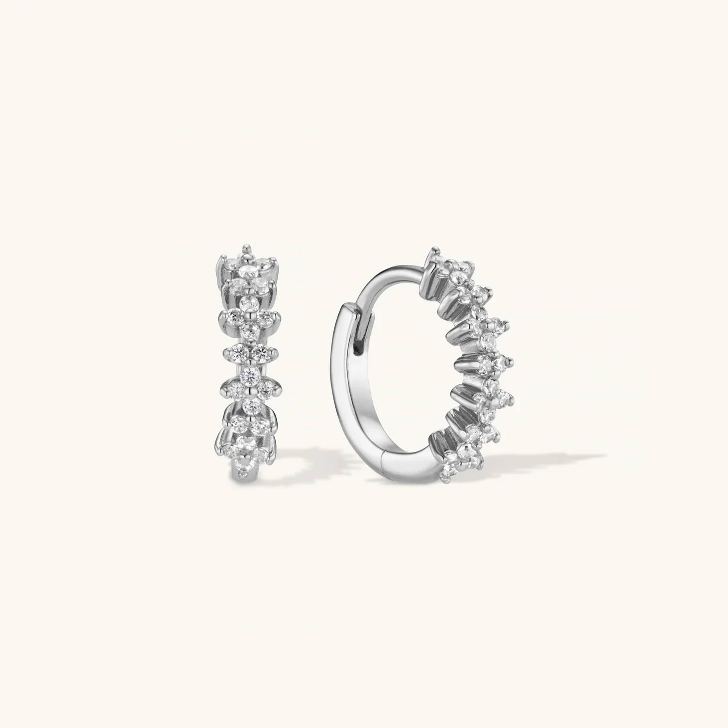 Flora Crystal Hoop Earrings Silver