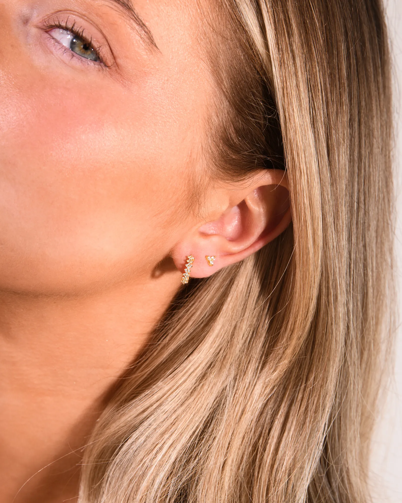 Flora Crystal Hoops & Trinity Studs Set Gold - Image 3