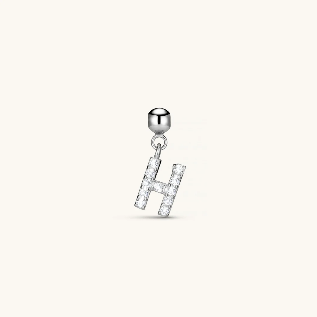 H Diamond Initial Charm Silver