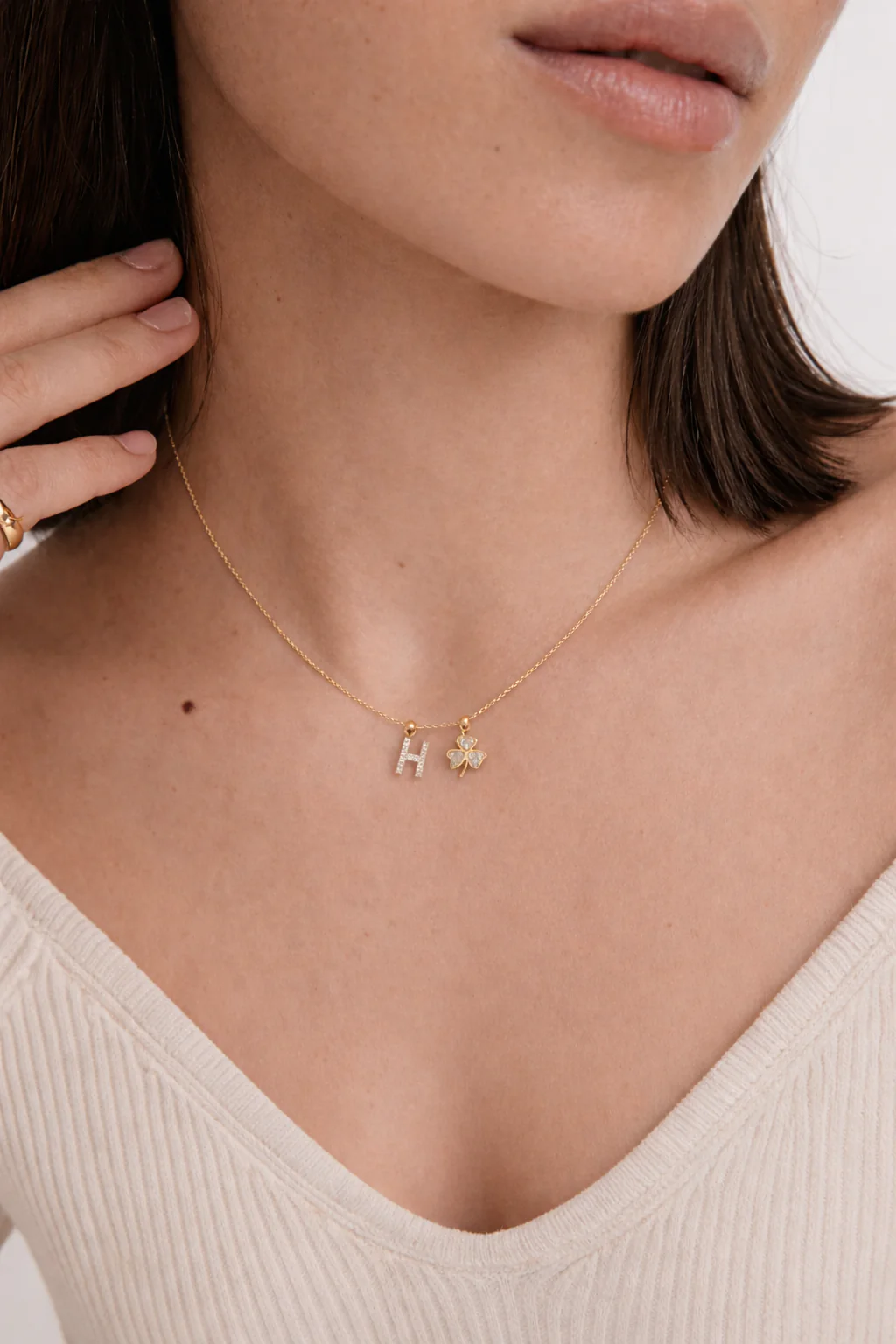 H Lucky Initial Charm Necklace Gold - Image 2