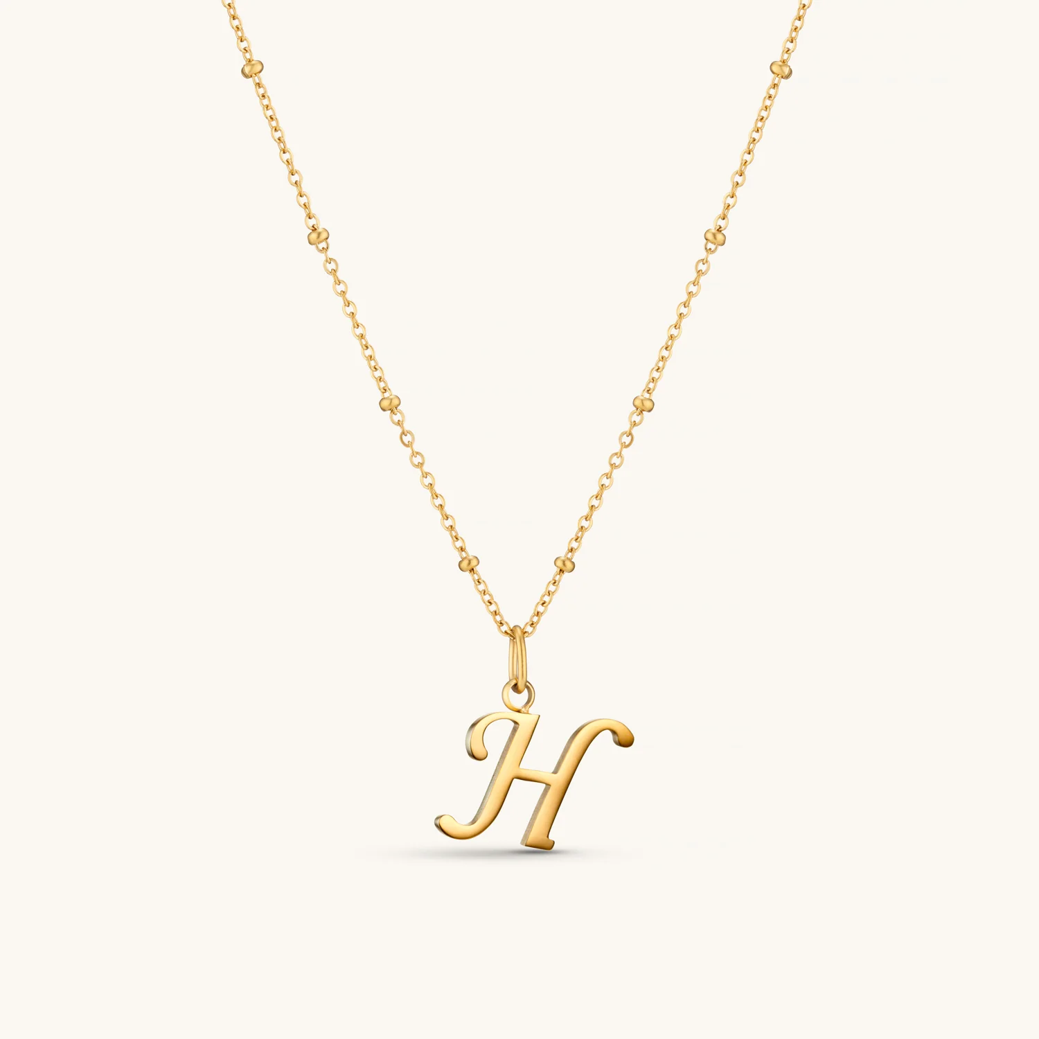 H Script Initial Necklace Gold