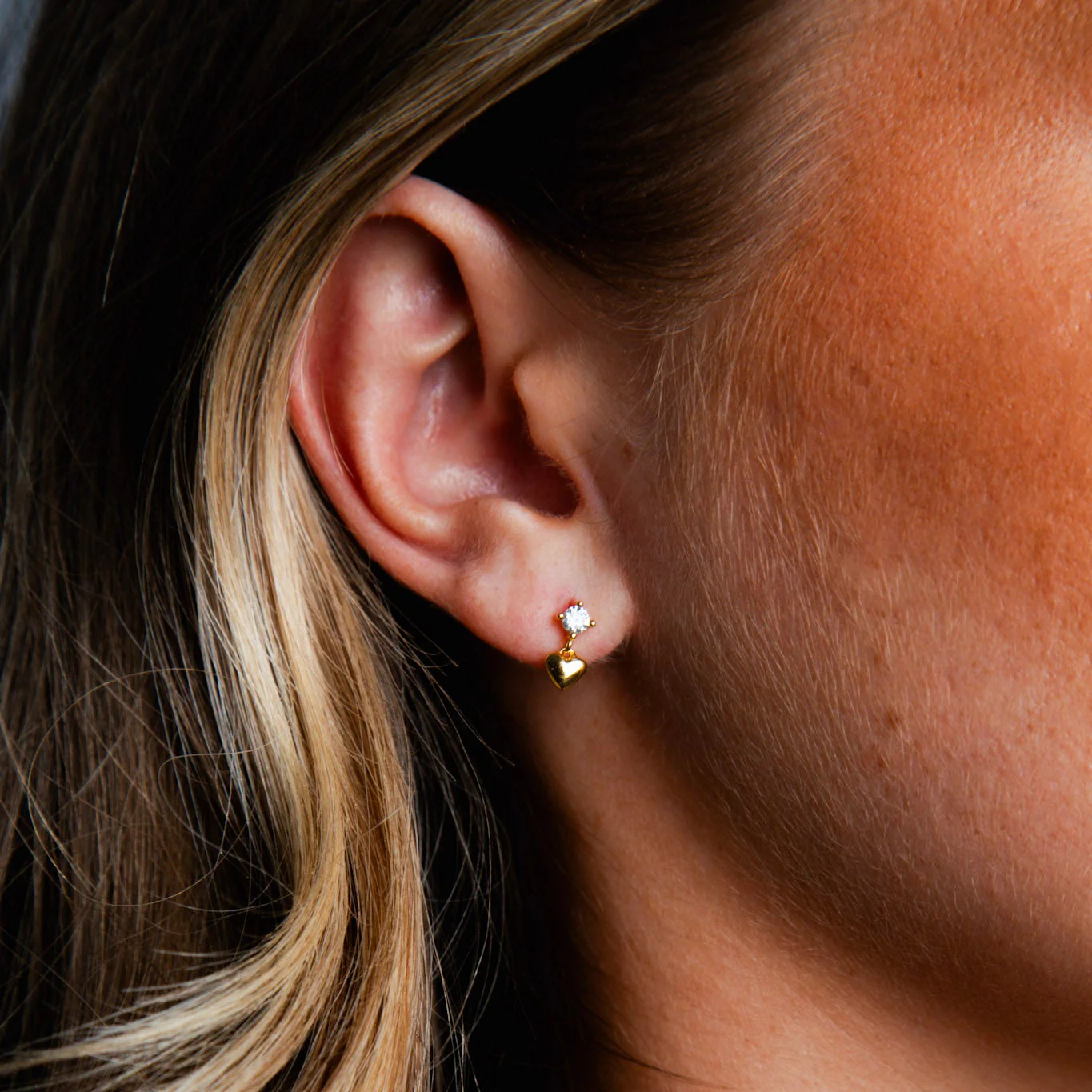 Heart Drop Stud Earrings Gold - Image 5