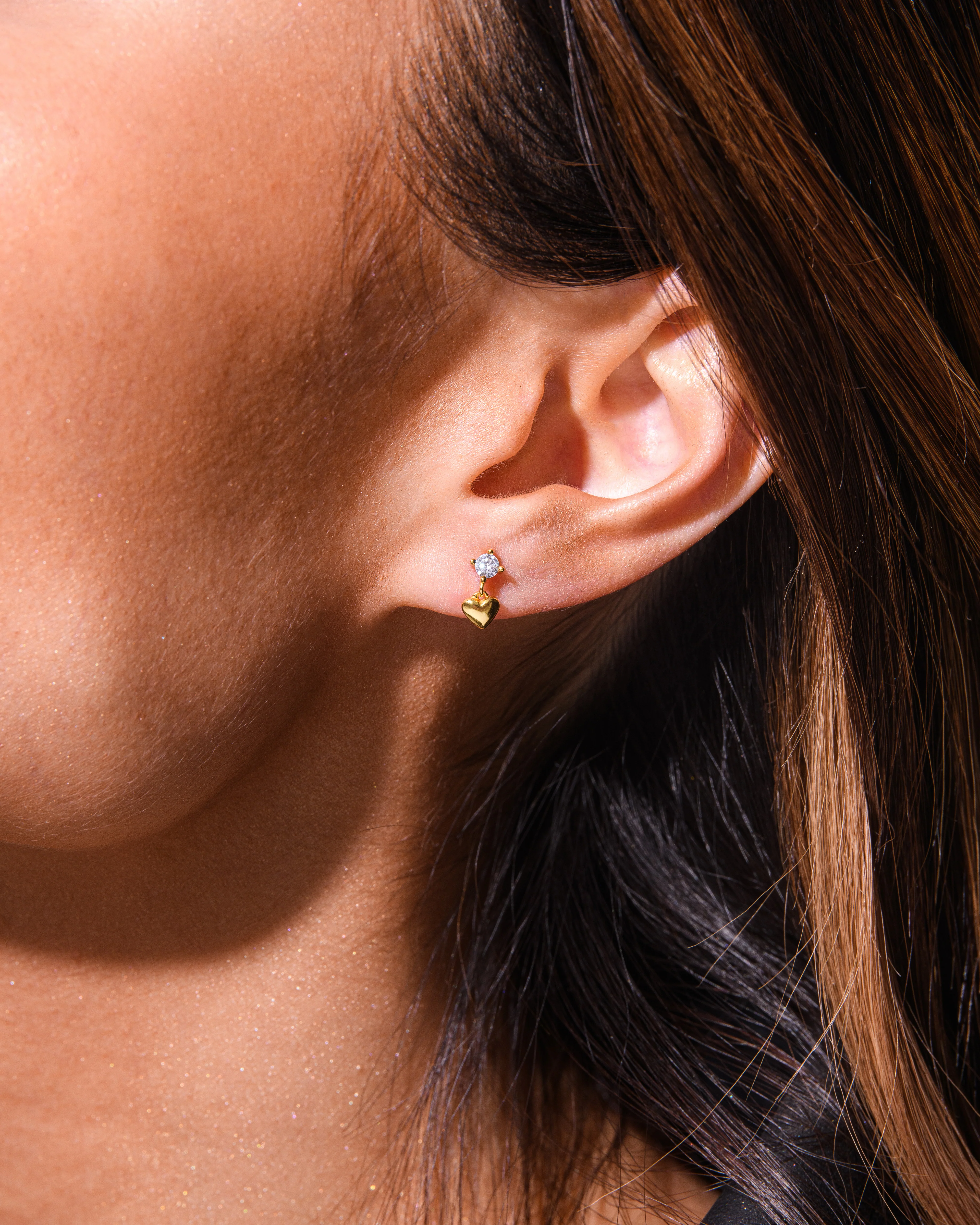 Heart Drop Stud Earrings Gold - Image 3