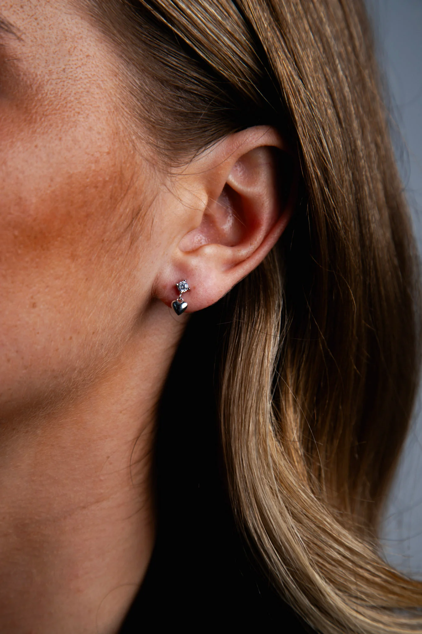 Heart Drop Stud Earrings Silver - Image 4