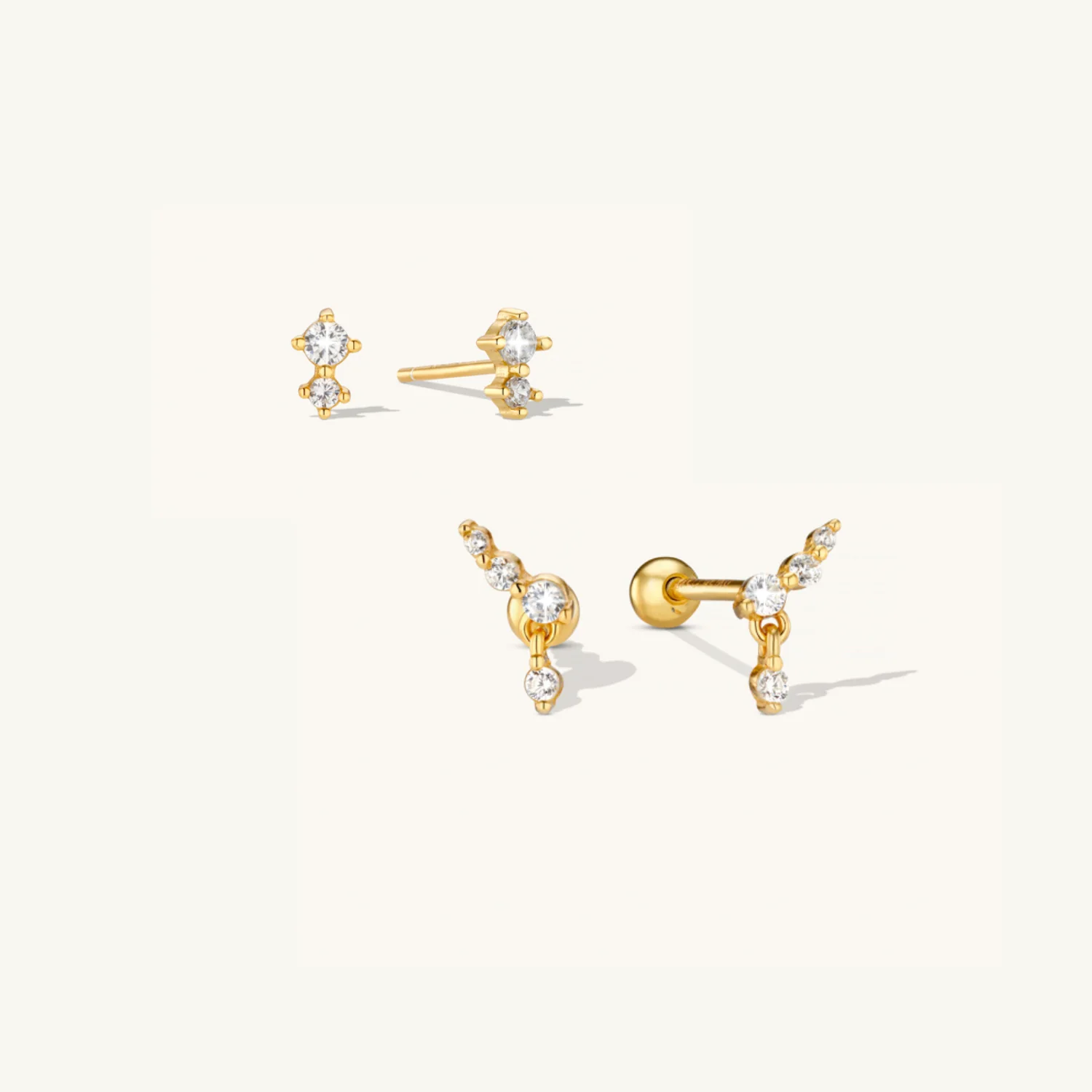 Illume Stud Earrings & Duo Climber Stud Earrings Gold - Image 2