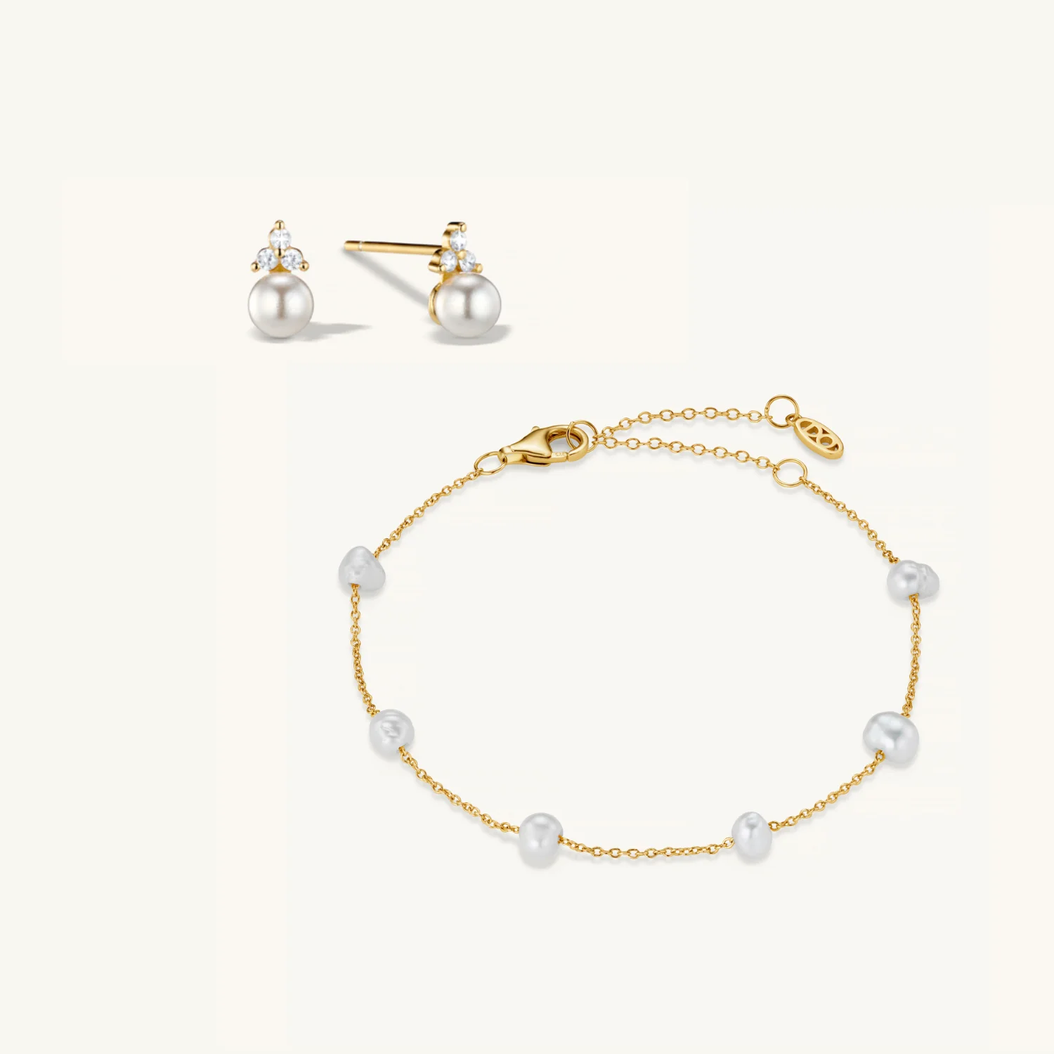 Infinity Pearl Bracelet & Trinity Pearl Studs Set in Gold
