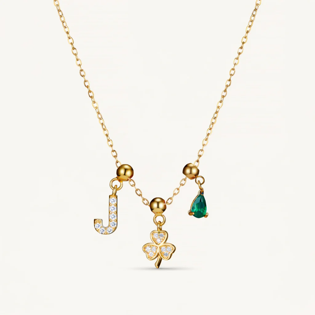 J Lucky Emerald Charm Necklace Gold