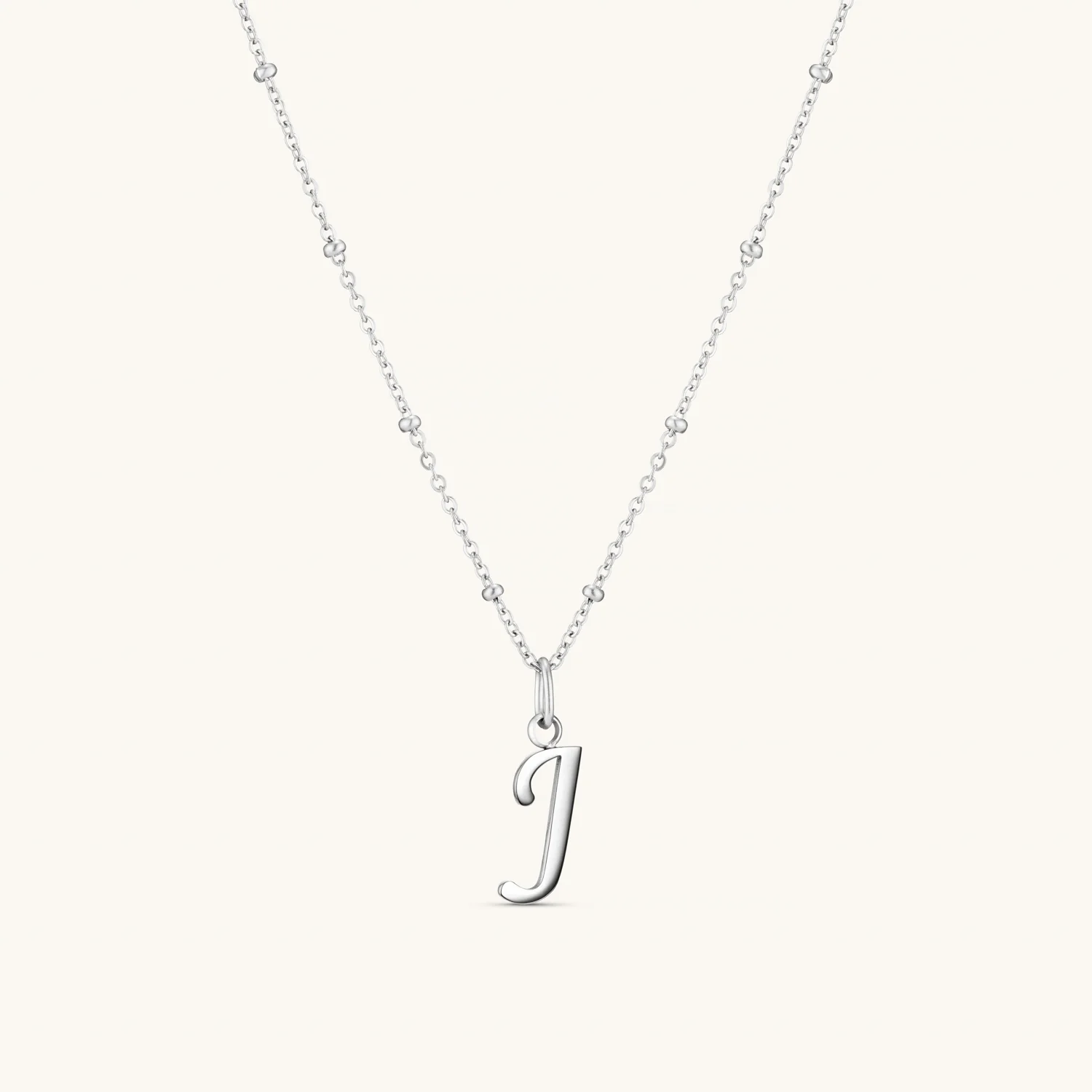 J Script Initial Necklace Silver