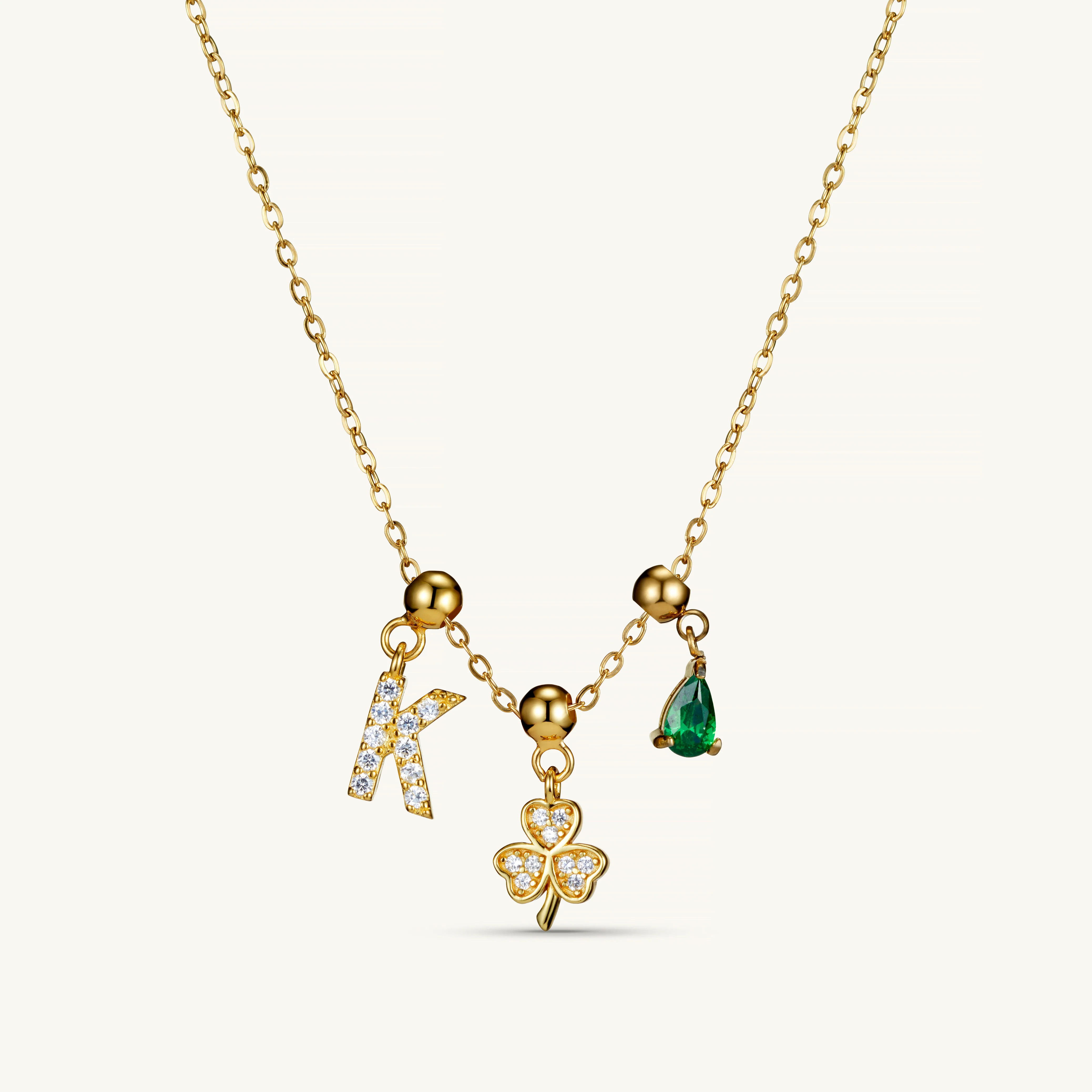 K Lucky Emerald Charm Necklace Gold