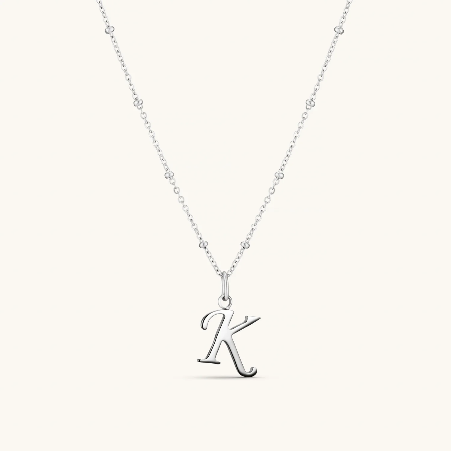 K Script Initial Necklace Silver