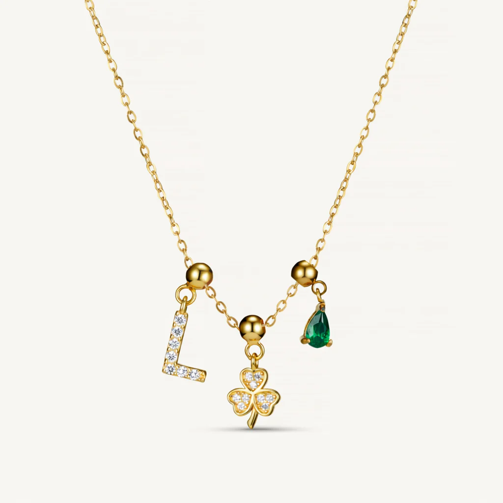 L Lucky Emerald Charm Necklace Gold