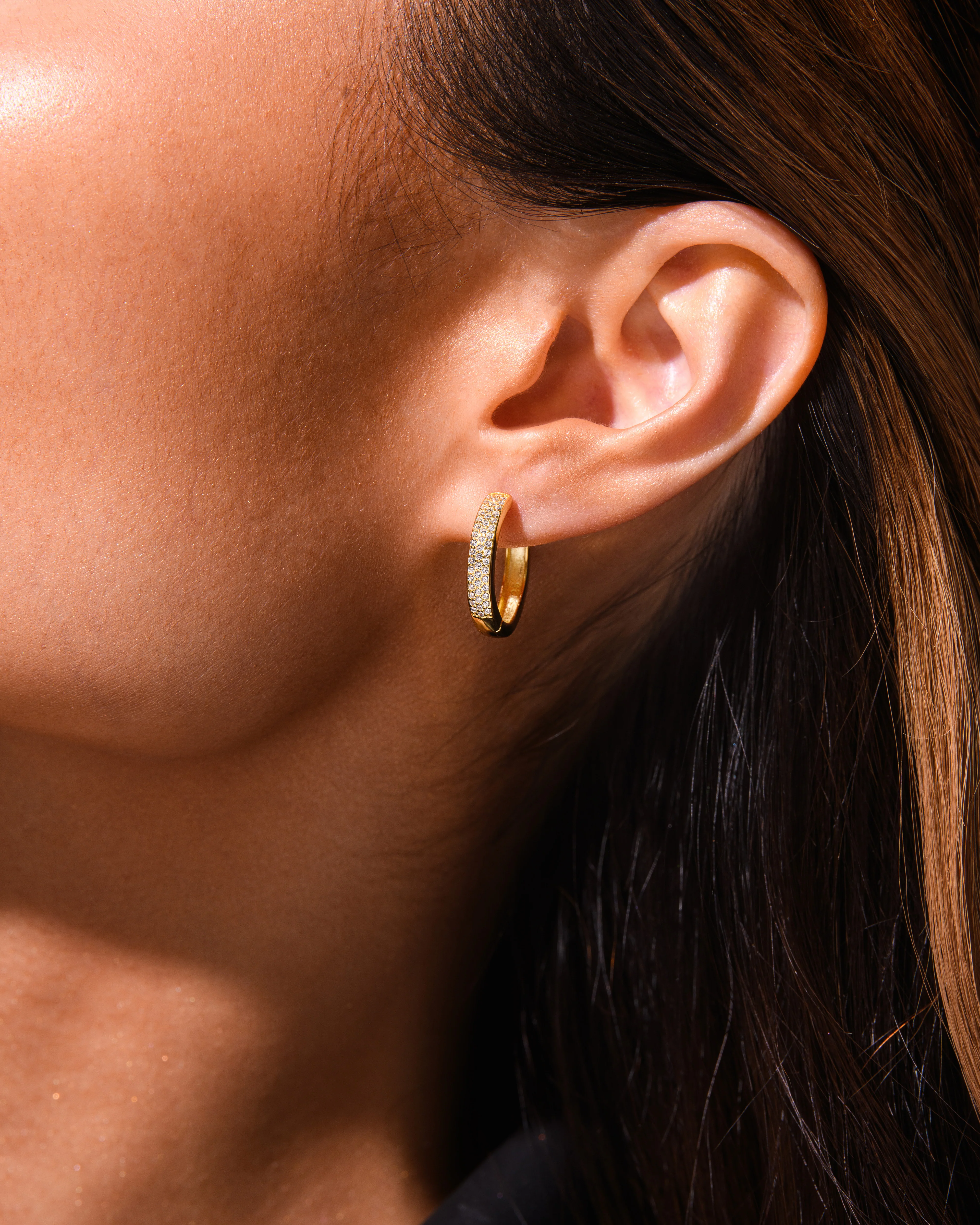 Medium Bold Pave Hoops in Gold - Image 3