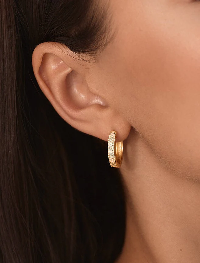 Medium Bold Pave Hoops in Gold - Image 5
