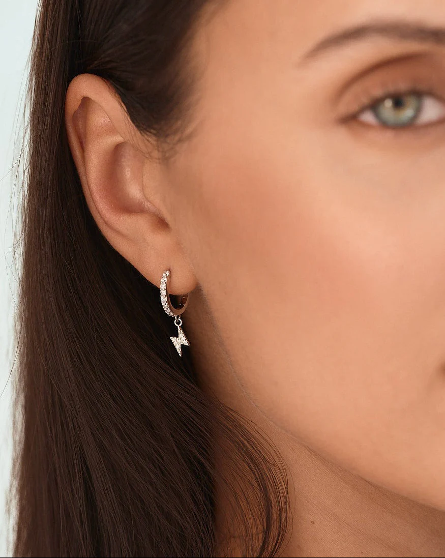Lightning Drop Hoop Earrings Silver - Image 5