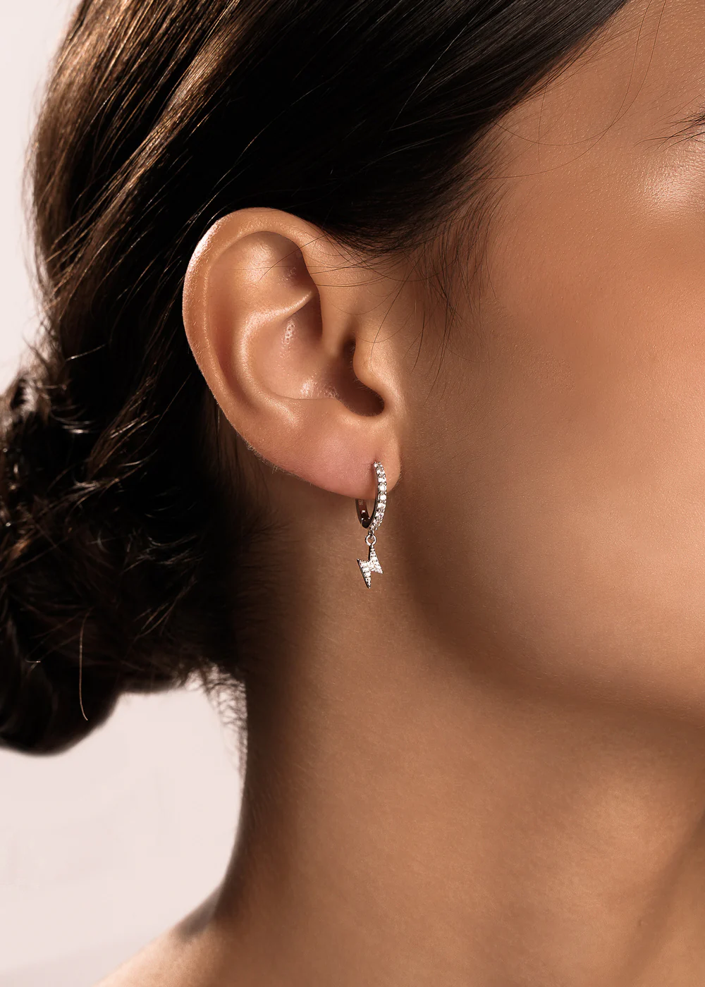 Lightning Drop Hoop Earrings Silver - Image 6