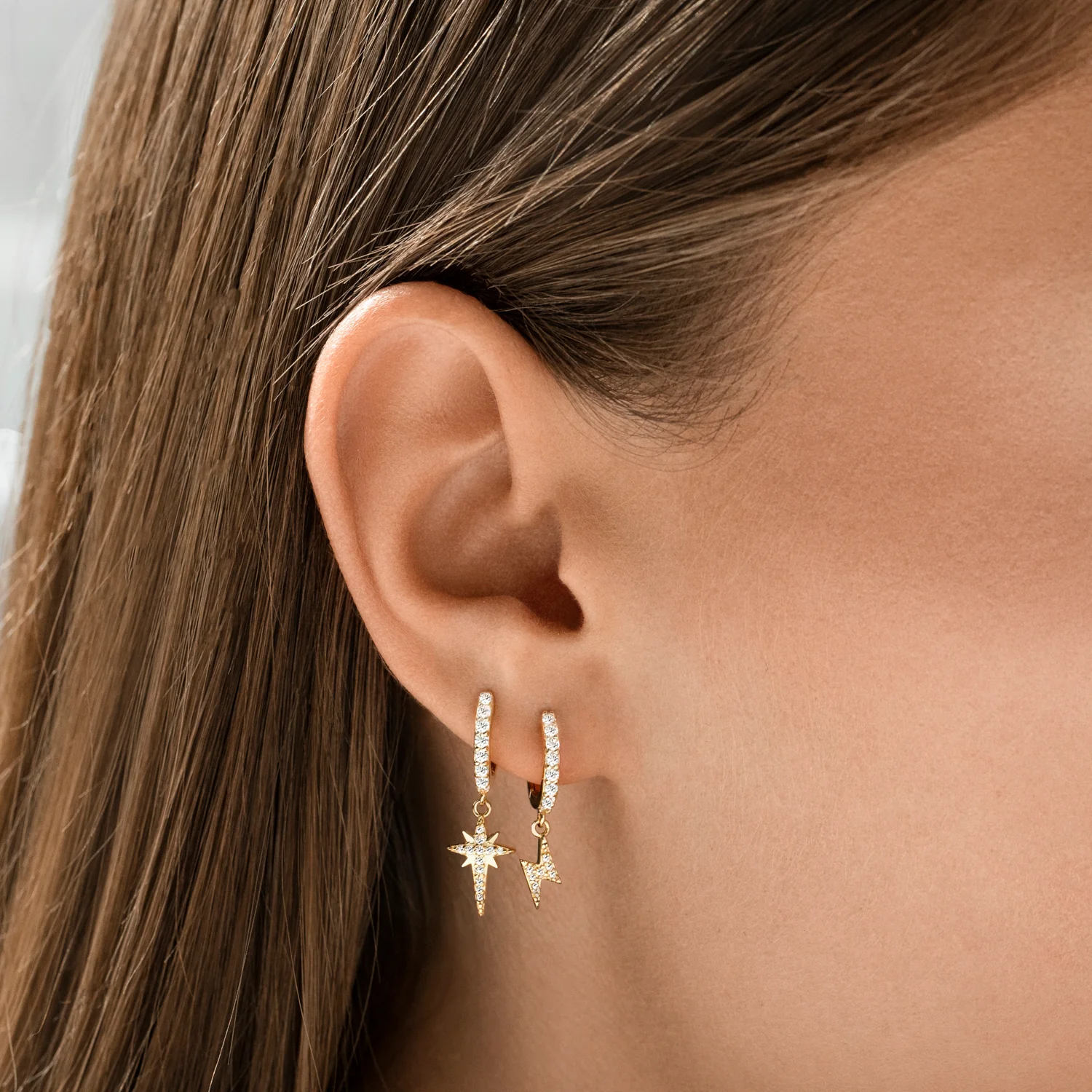 Lightning Drop Hoop Earrings Silver - Image 7