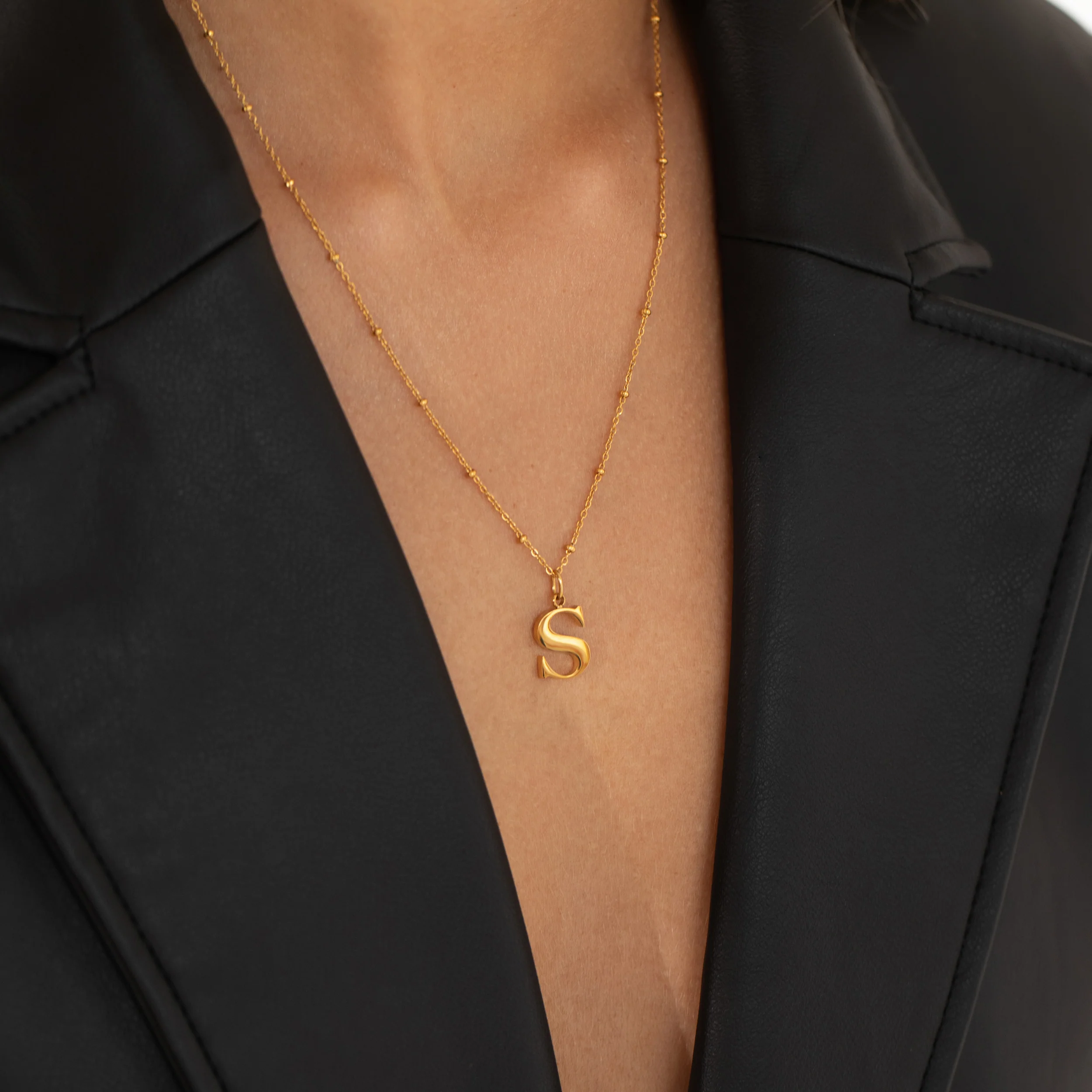 M Initial Pendant Necklace Gold - Image 5