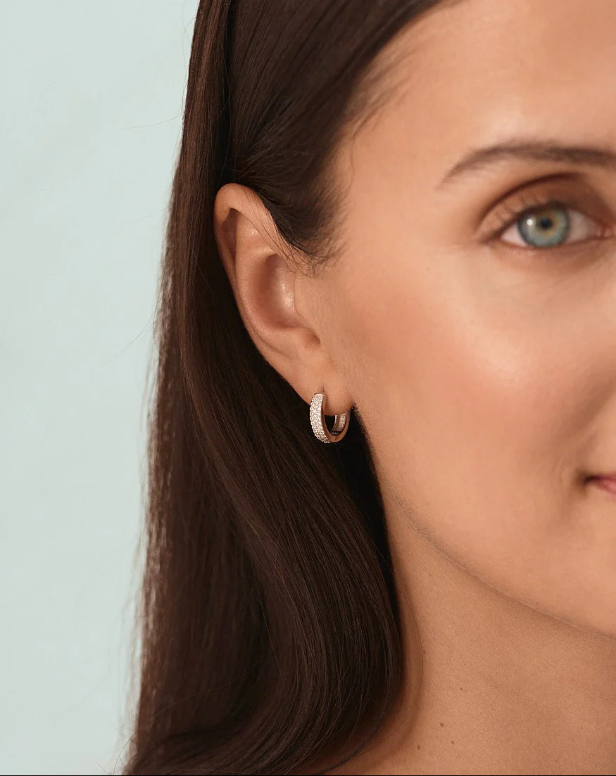 Small Bold Pave Hoops in Silver - Image 4