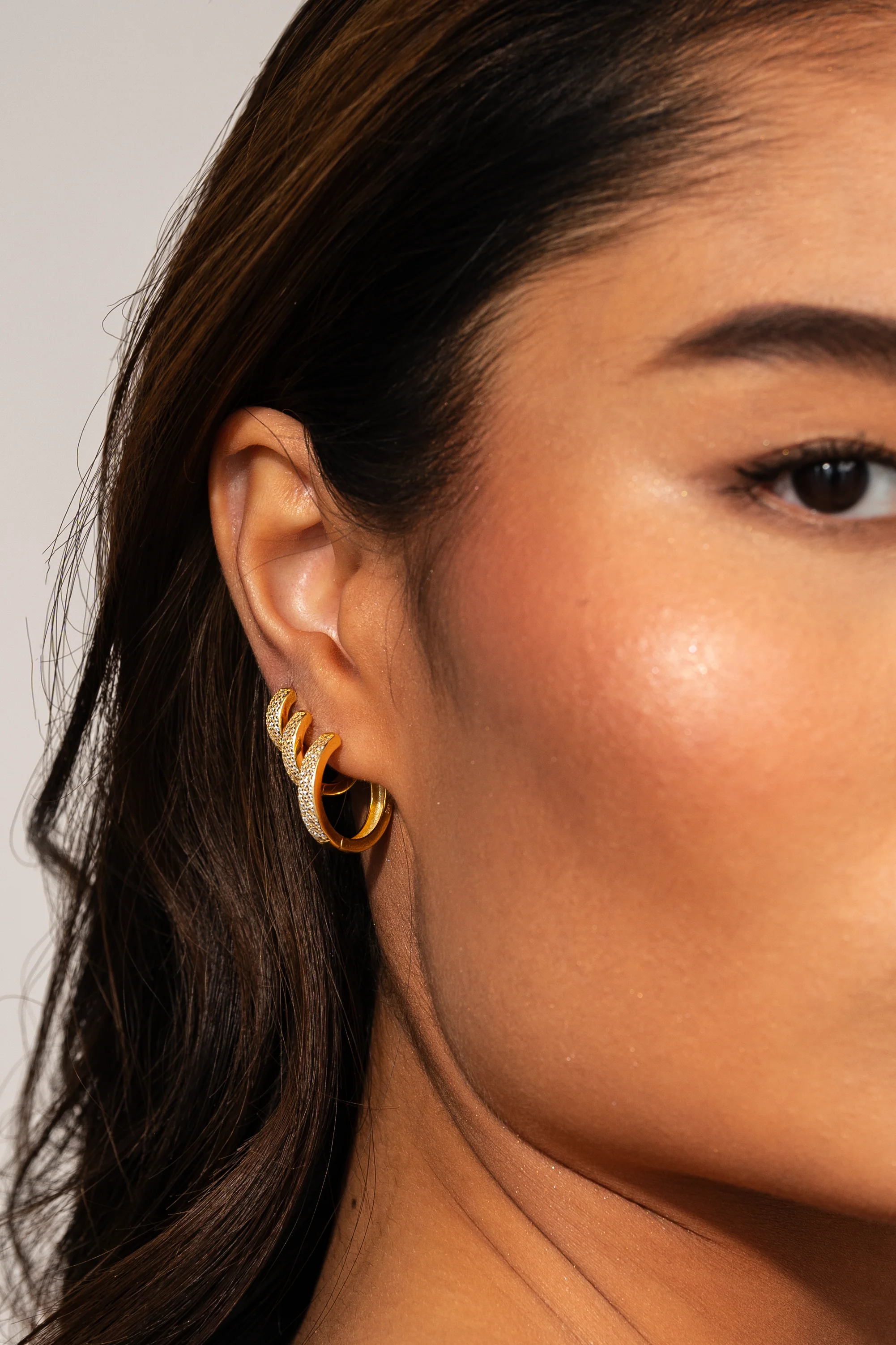 Small Bold Pave Hoops in Gold - Image 6