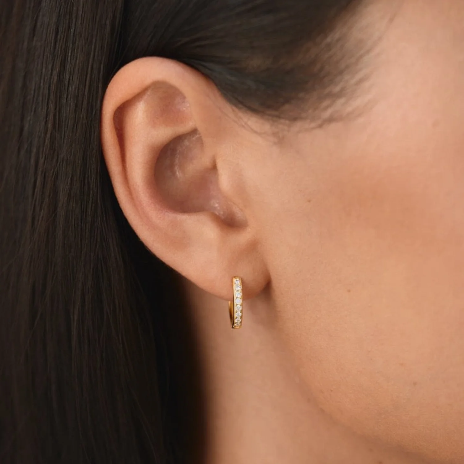 Small Pave Hoops Gold - Image 4
