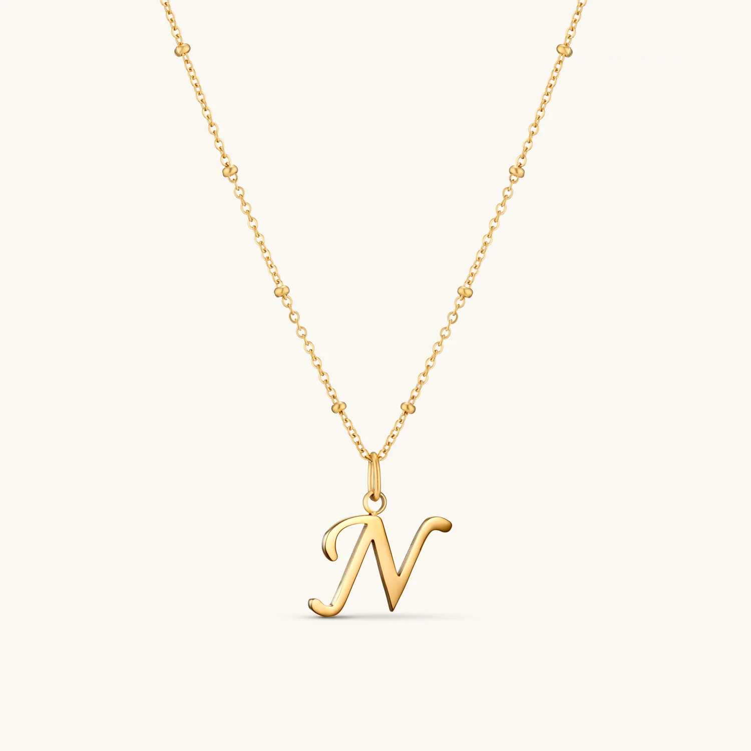 N Script Initial Necklace Gold