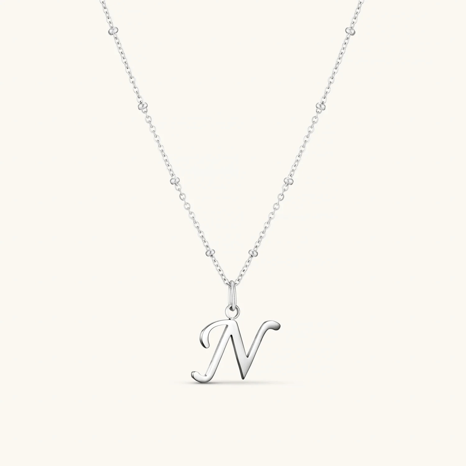 N Script Initial Necklace Silver