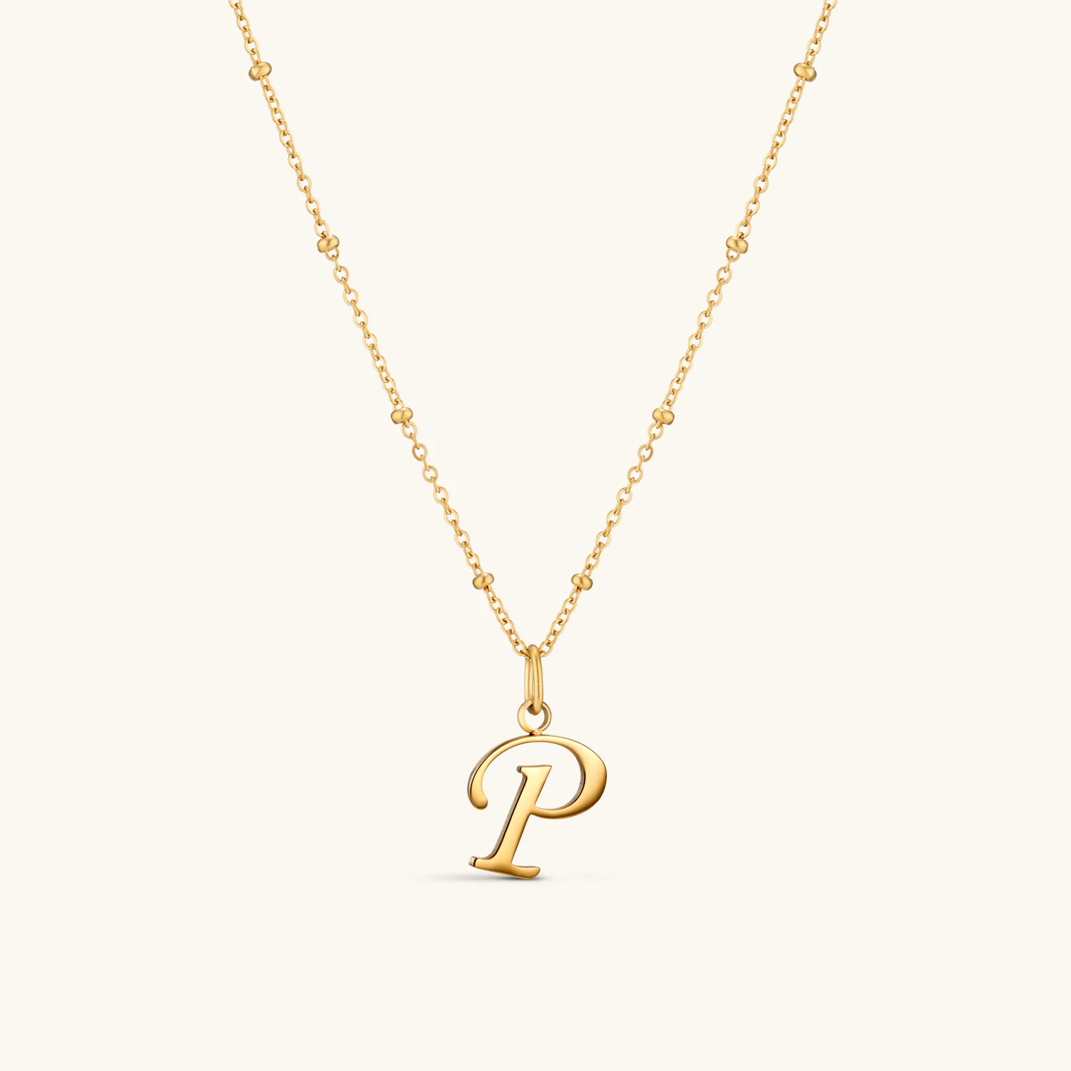 P Script Initial Necklace Gold